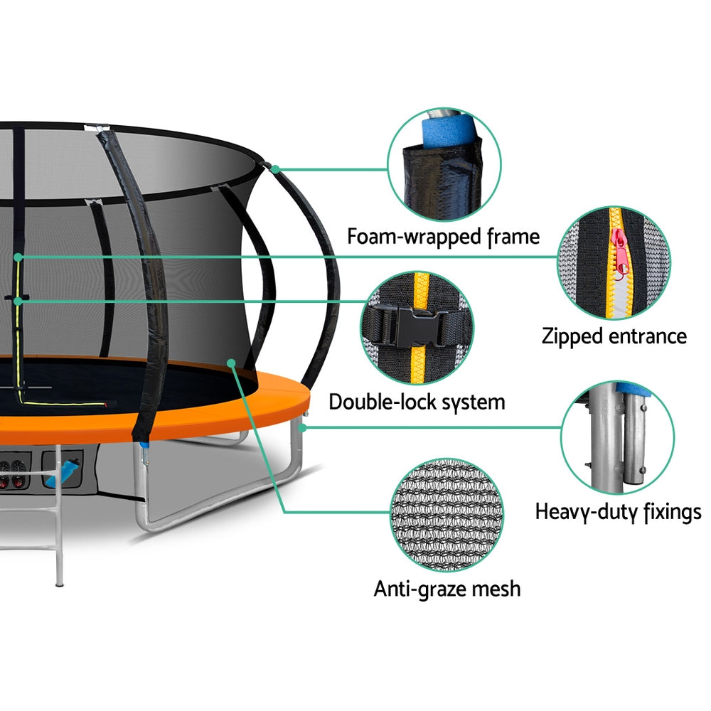 Everfit 12ft Kids Trampoline with Safety Enclosure and Ladder, Orange