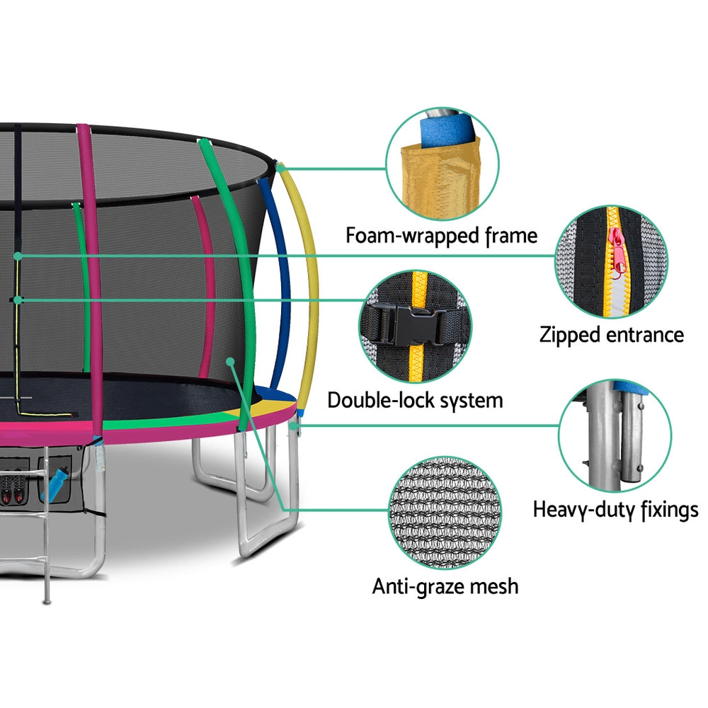 Everfit 16FT Kids Trampoline Ladder Enclosure Safety Net Multicolour