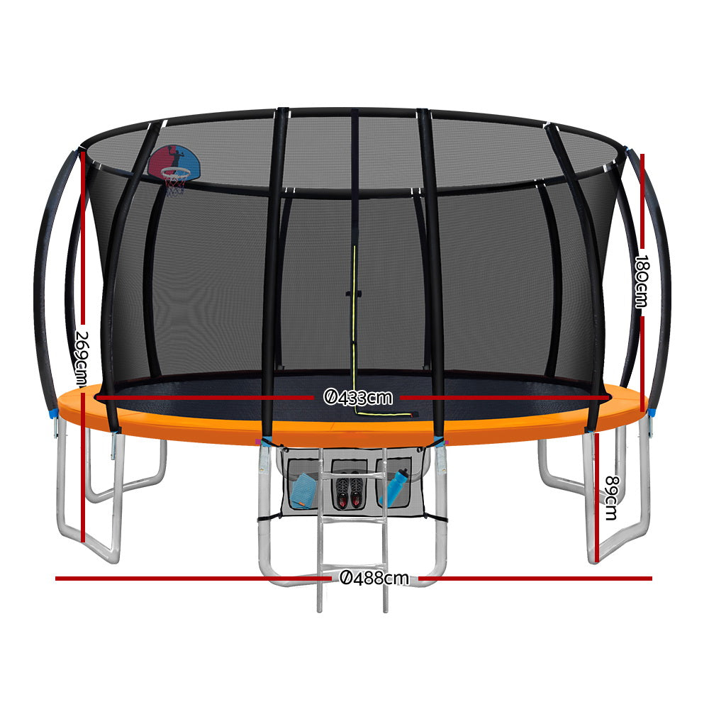 Everfit 16ft Kids Trampoline Ladder Enclosure Safety Net Orange