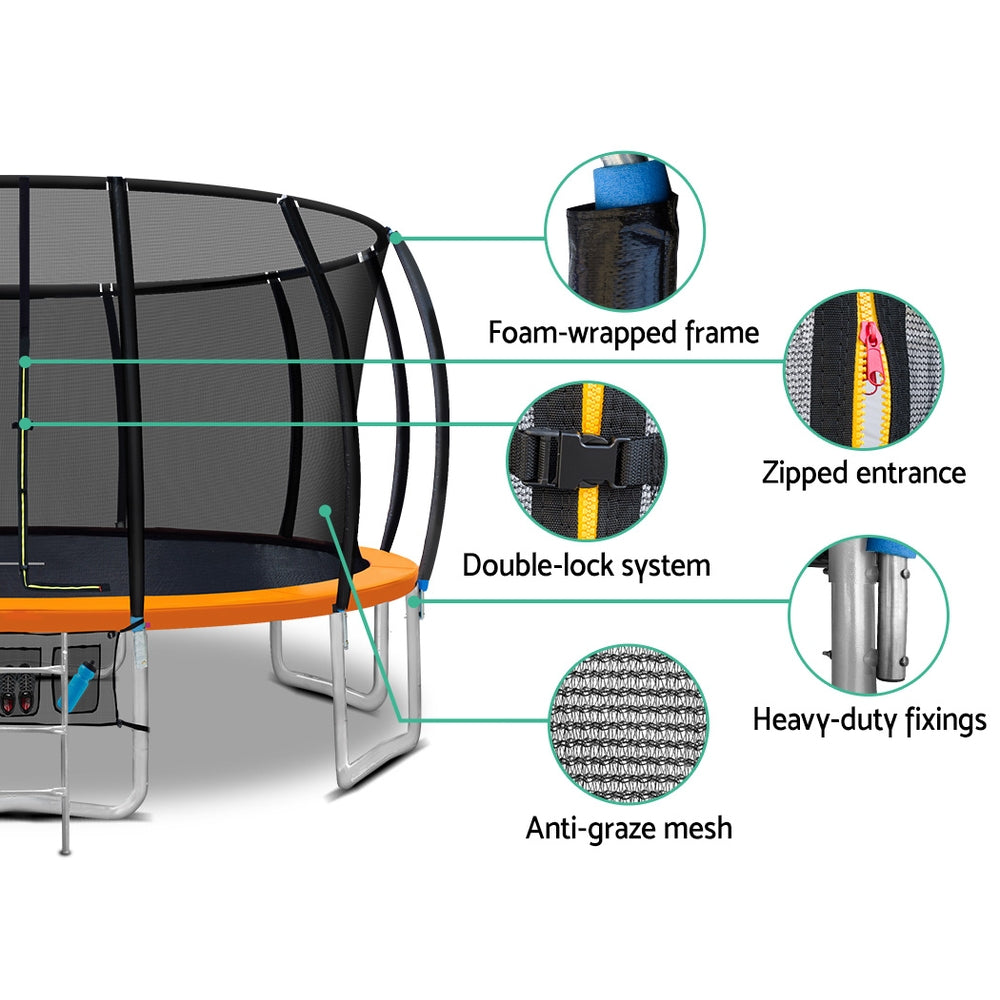 Everfit 16ft Kids Trampoline Ladder Enclosure Safety Net Orange