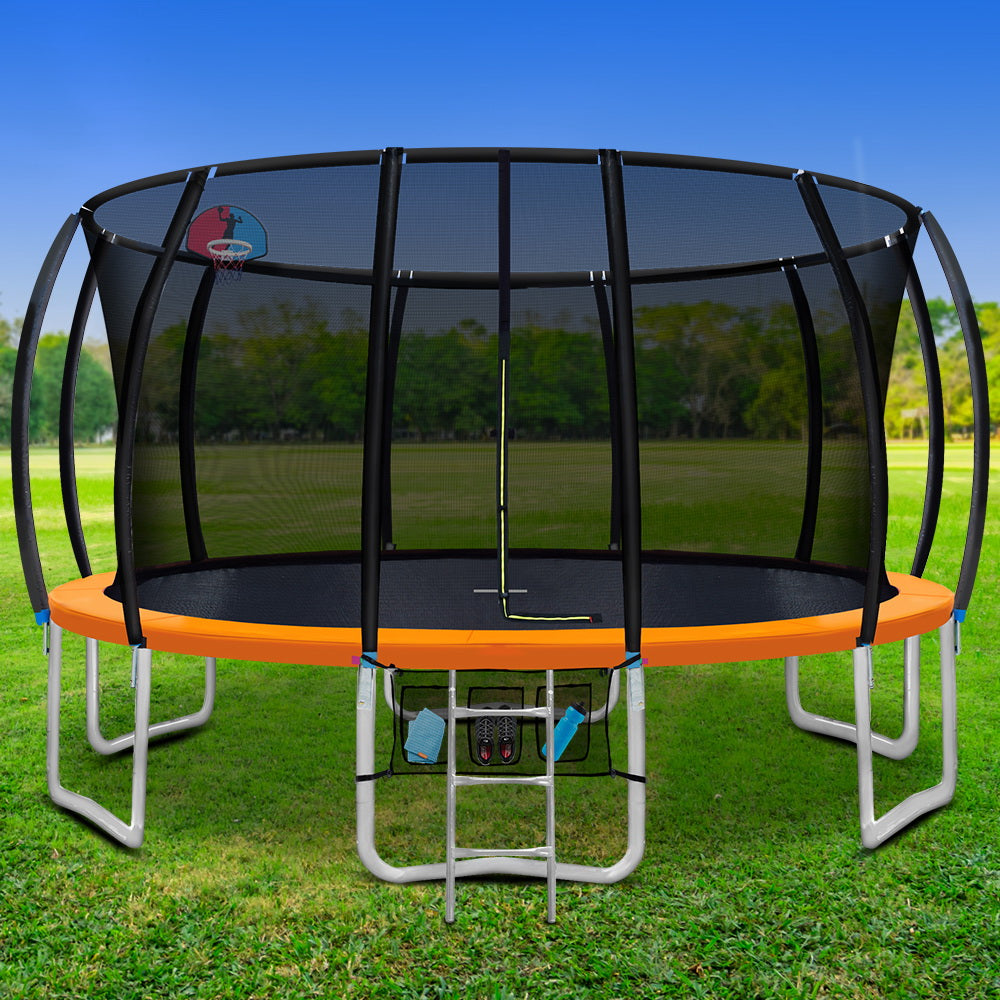 Everfit 16ft Kids Trampoline Ladder Enclosure Safety Net Orange