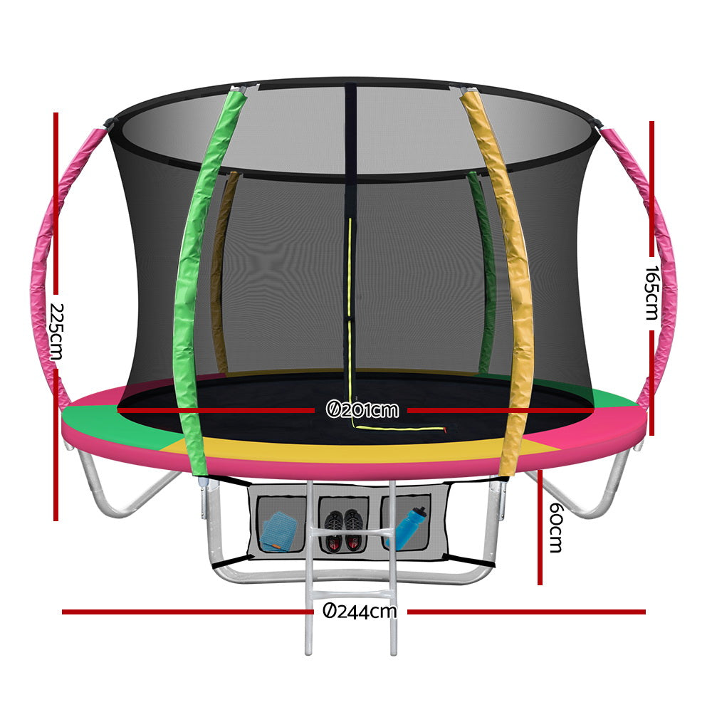 Everfit 8FT Kids Trampoline Ladder Enclosure Safety Net Multi-Colour