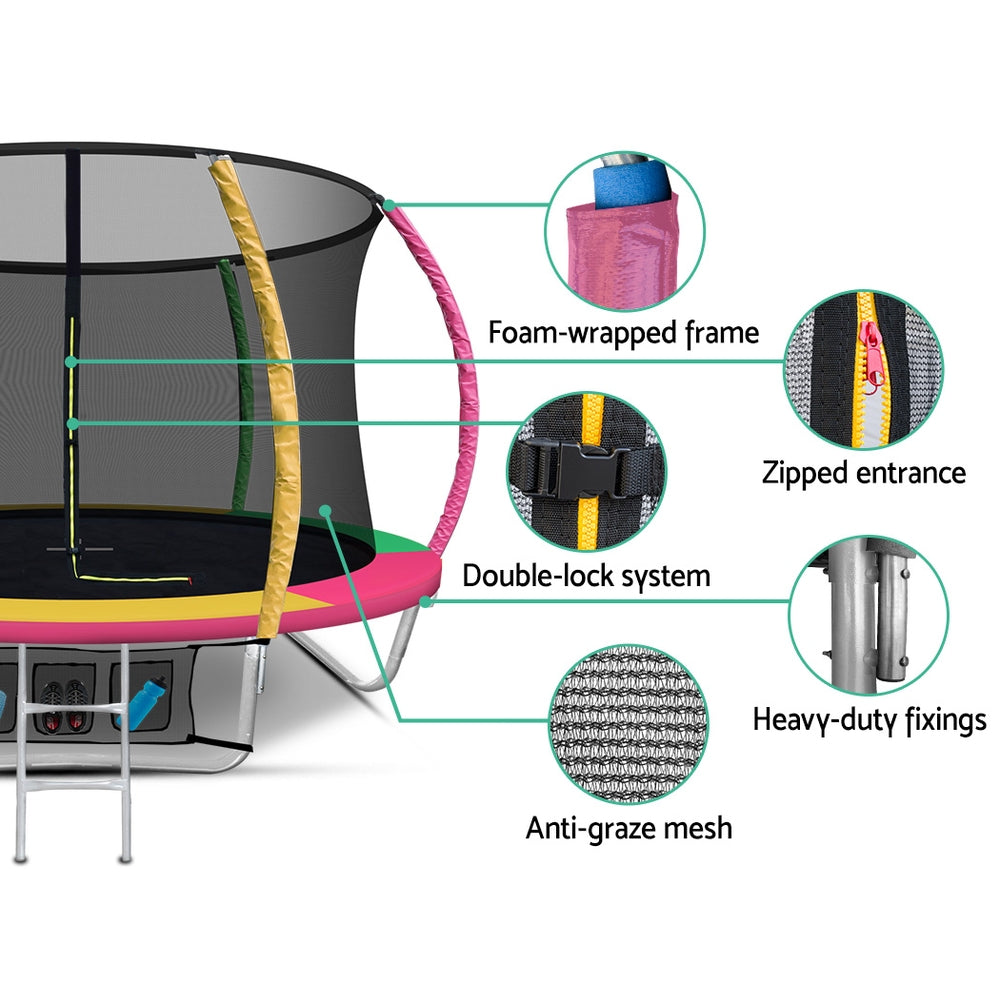 Everfit 8FT Kids Trampoline Ladder Enclosure Safety Net Multi-Colour