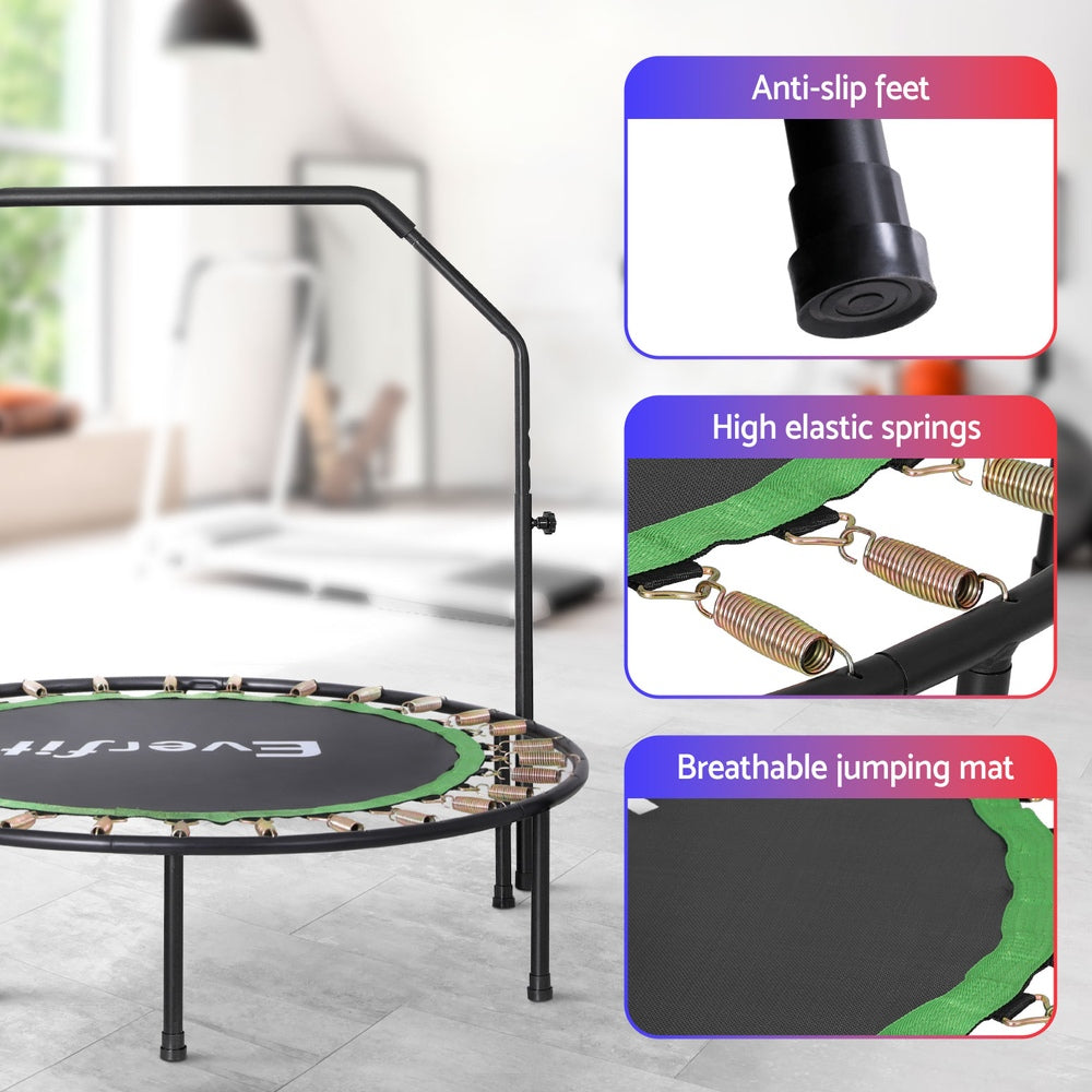 Everfit 48" Round Fitness Trampoline Adjustable Handrail Green