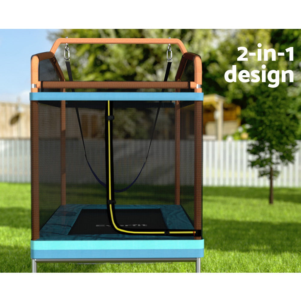 Everfit 6FT Kids Trampoline Rectangle Swing Safety Net Orange