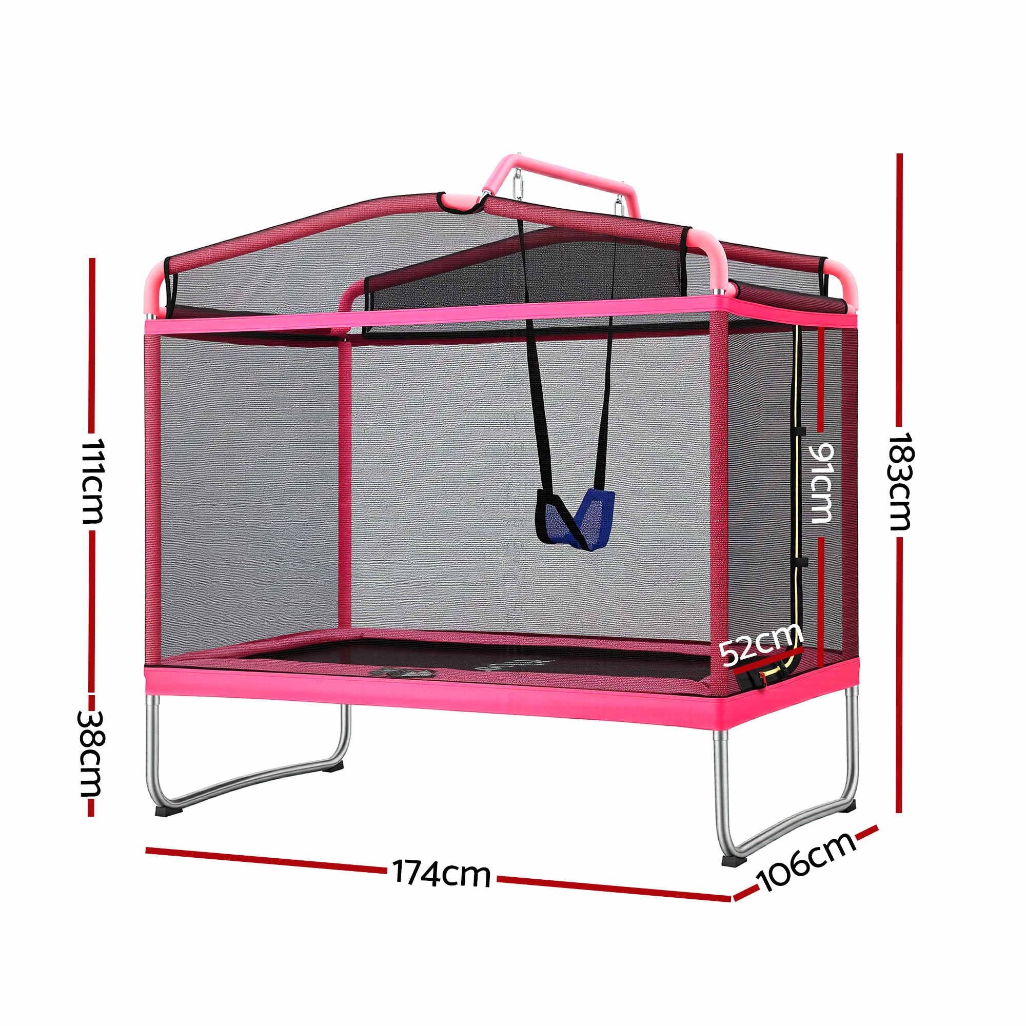 Everfit 3-in-1 Kids Rectangle 6FT Trampoline Rebounder with Swing Belt Pink