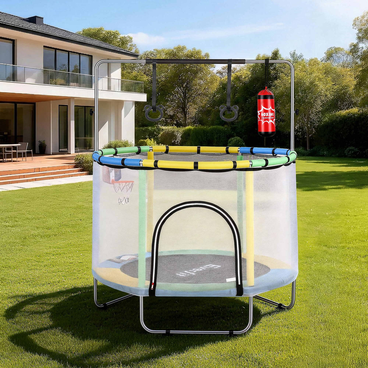 Everfit 55 Inch Kids Trampoline with Basketball Set and Sandbag