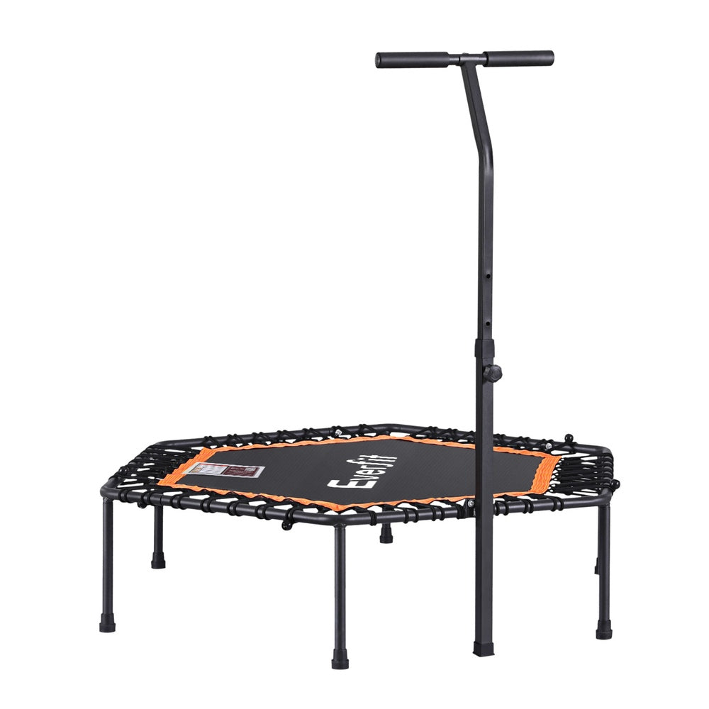 Everfit 51-Inch Hexagon Fitness Trampoline Rebounder Adjustable Handrail Orange