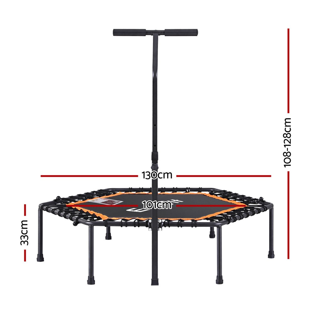 Everfit 51-Inch Hexagon Fitness Trampoline Rebounder Adjustable Handrail Orange