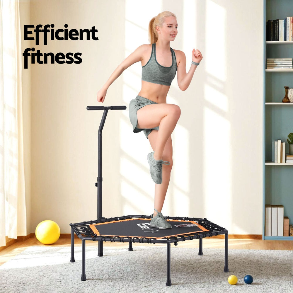 Everfit 51-Inch Hexagon Fitness Trampoline Rebounder Adjustable Handrail Orange