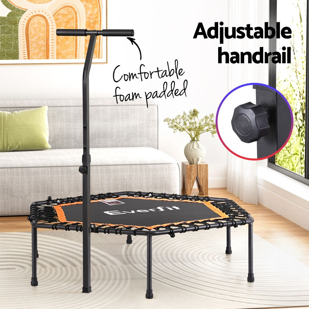 Everfit 51-Inch Hexagon Fitness Trampoline Rebounder Adjustable Handrail Orange