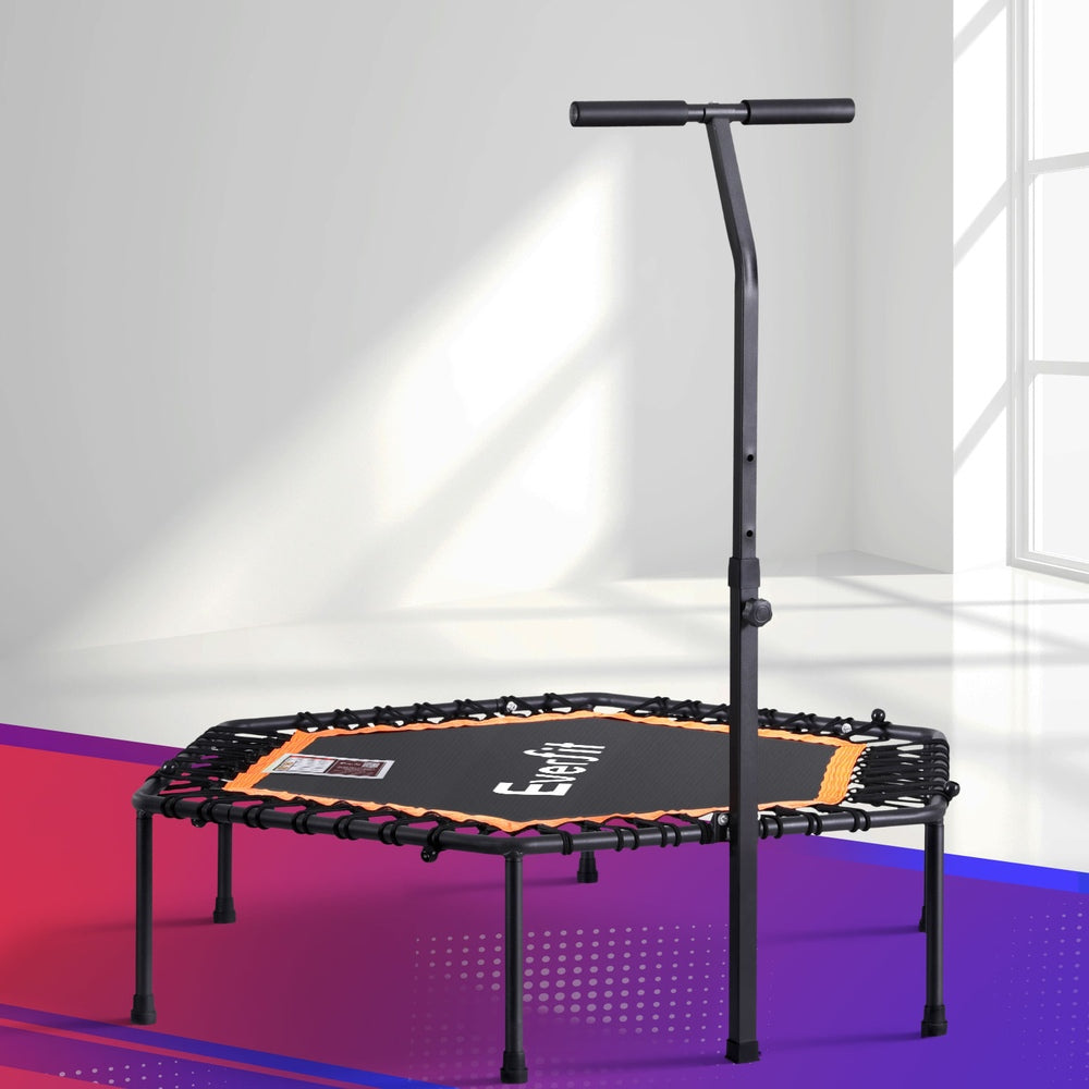 Everfit 51-Inch Hexagon Fitness Trampoline Rebounder Adjustable Handrail Orange