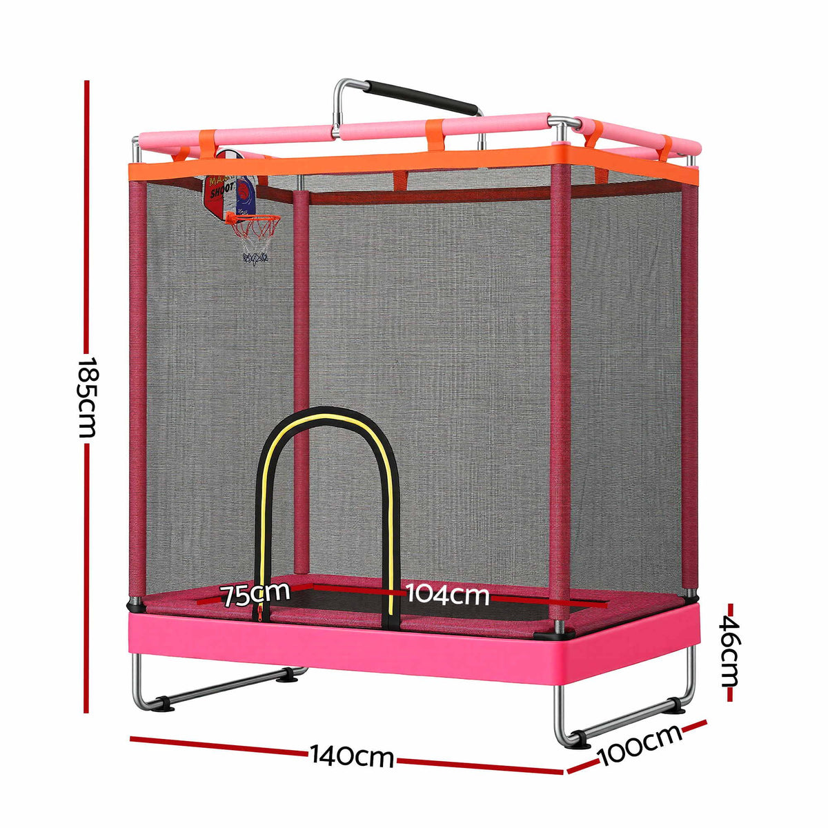 Everfit Kids 4.5FT Trampoline Rectangle Rebounder with Basketball Hoop Pink