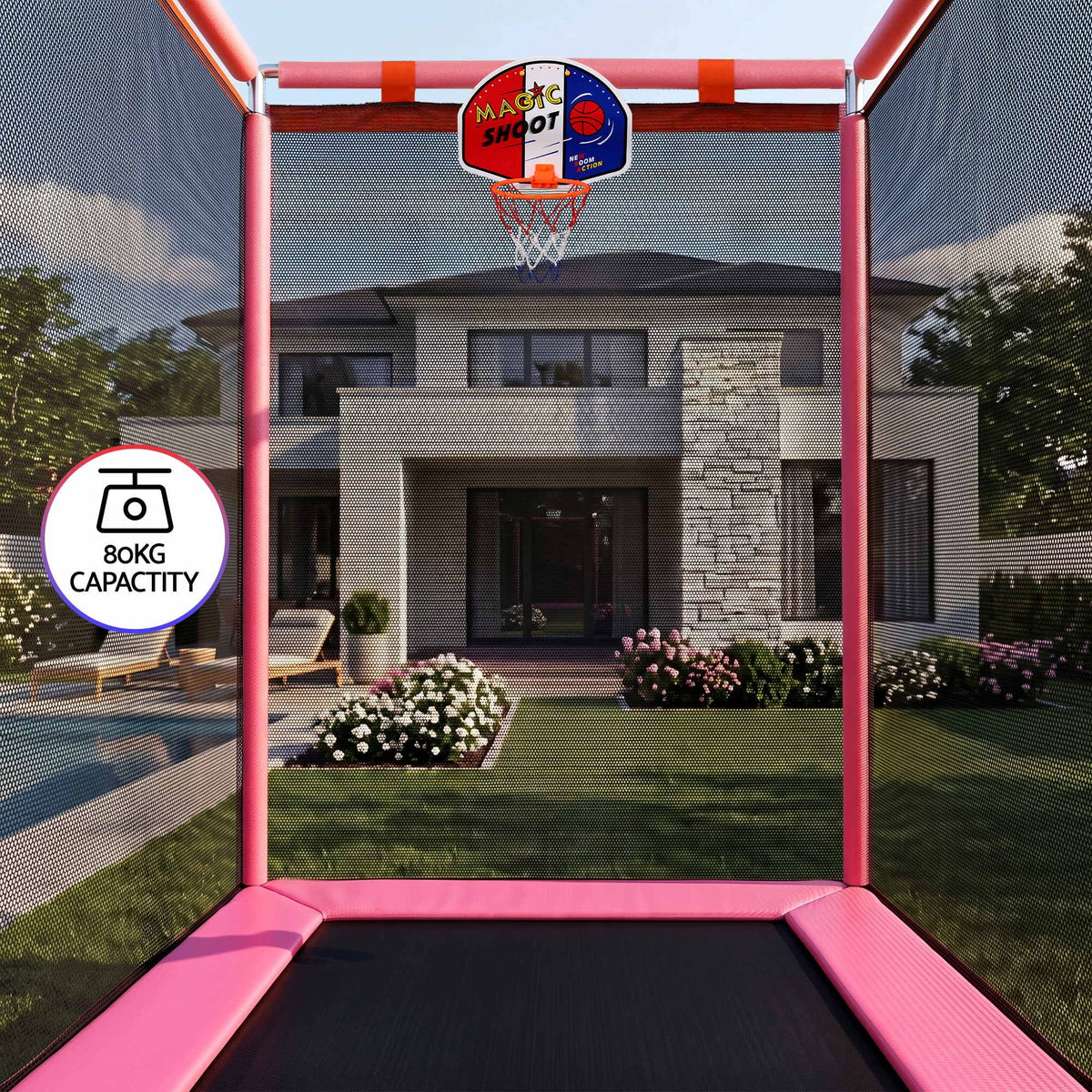 Everfit Kids 4.5FT Trampoline with Basketball Hoop Pink