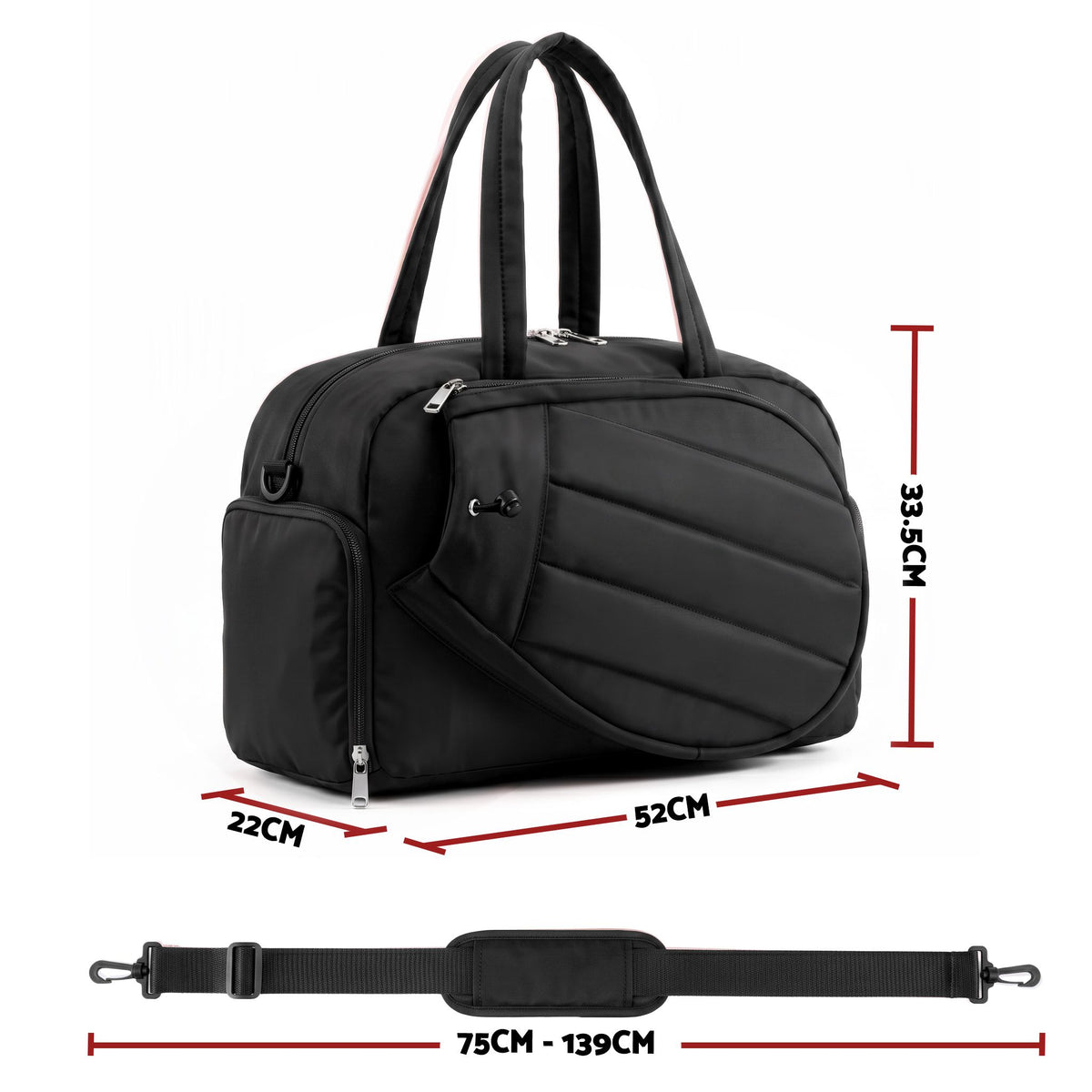 Everfit Tennis Tote Bag Gym Duffle Bag 35L Black