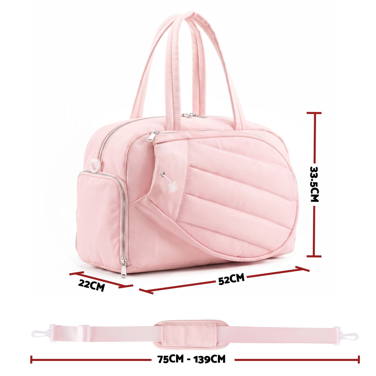 Everfit Tennis Tote Bag Gym Bag Sports Duffle Bags Holds 2 Rackets Pink