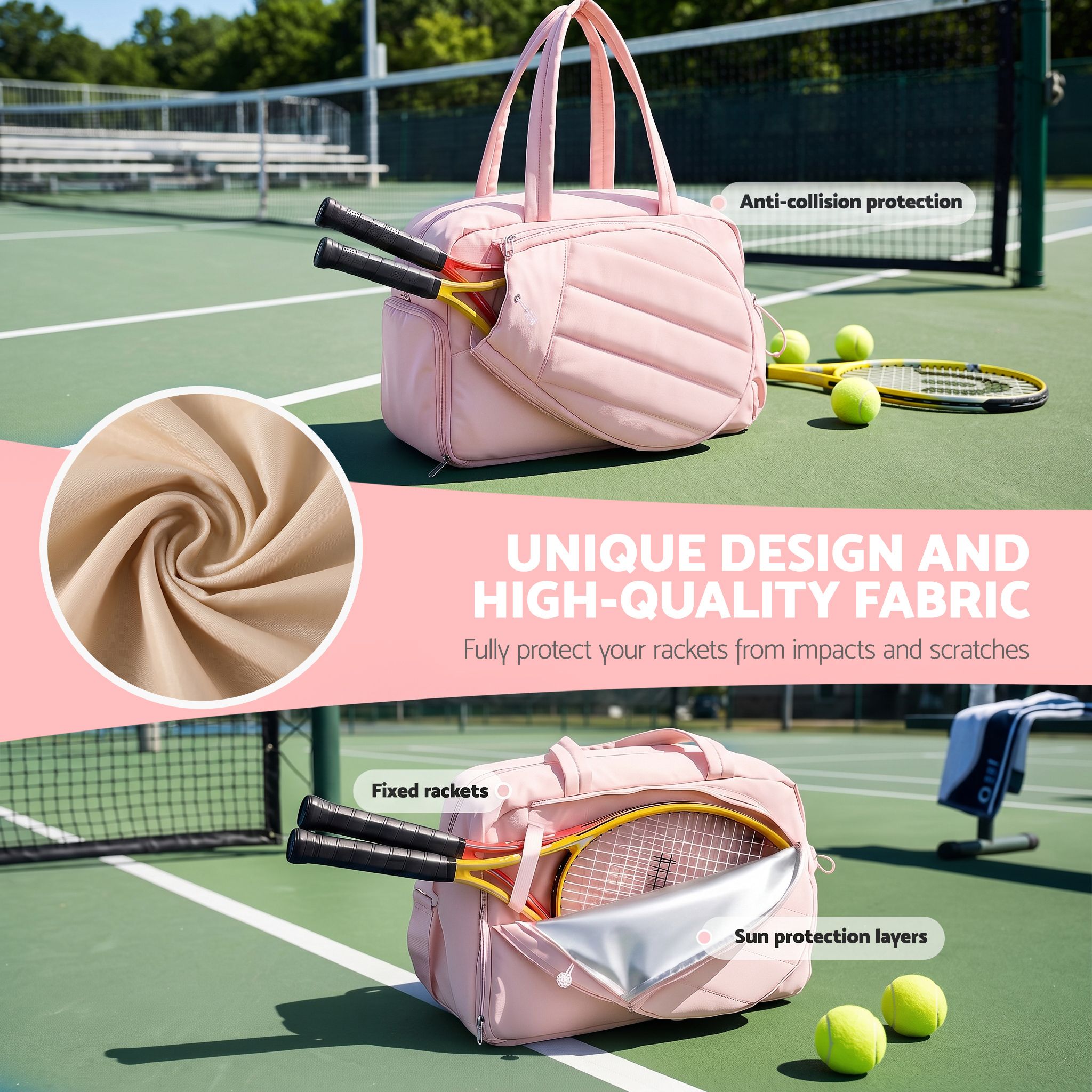 Everfit Tennis Tote Bag Gym Bag Sports Duffle Bags Holds 2 Rackets Pink