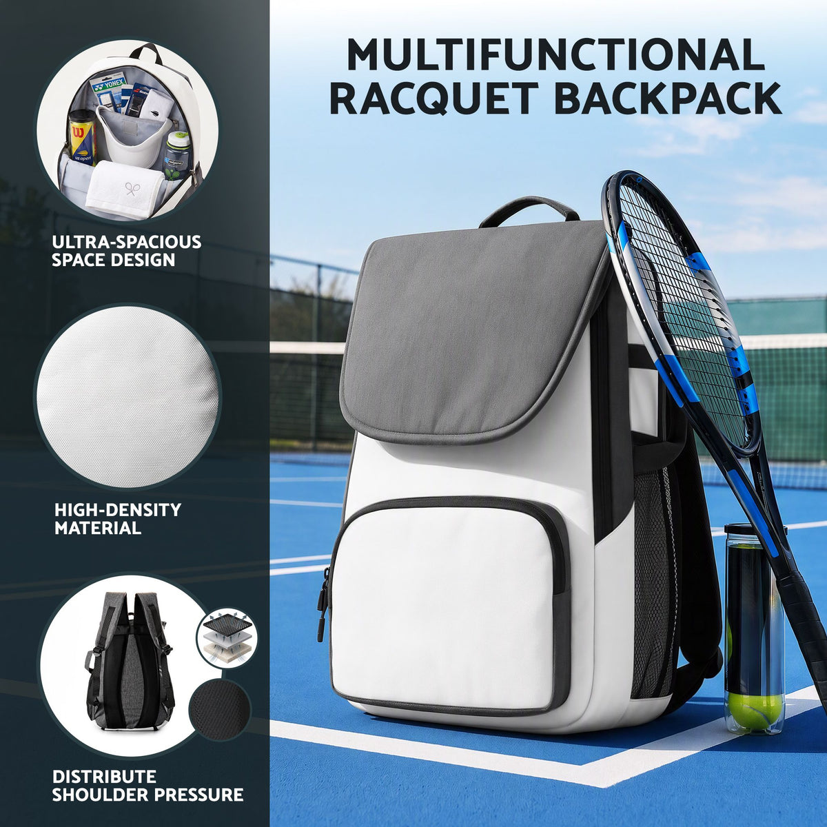Everfit Tennis Racket Bag Foldable Backpack Racket Pocket Shoe Compartment