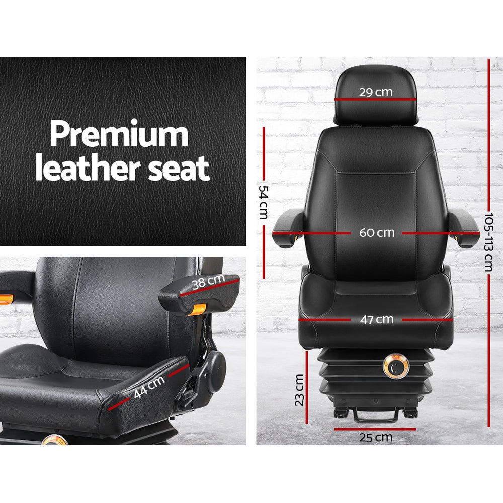 Giantz Universal Tractor Seat PU Leather Black