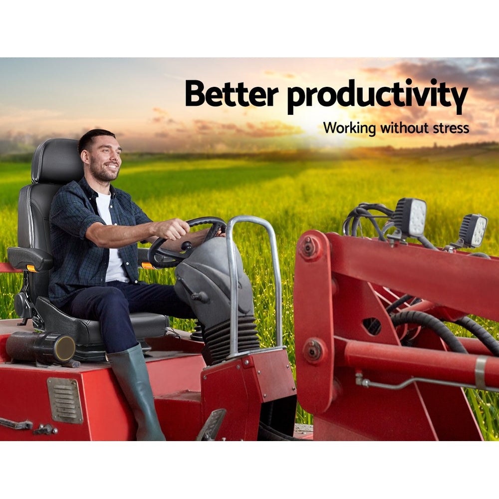 Giantz Universal Tractor Seat PU Leather Black