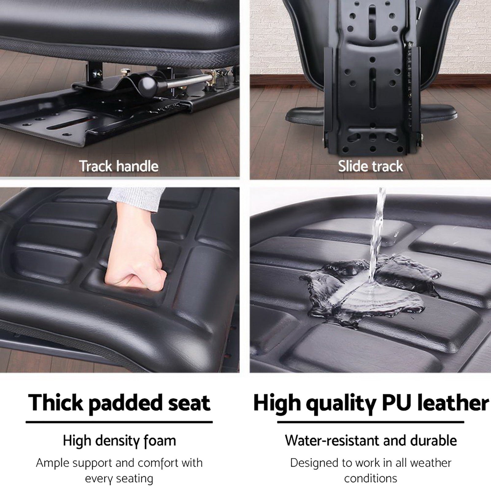 Giantz Universal Tractor Seat PU Leather Black