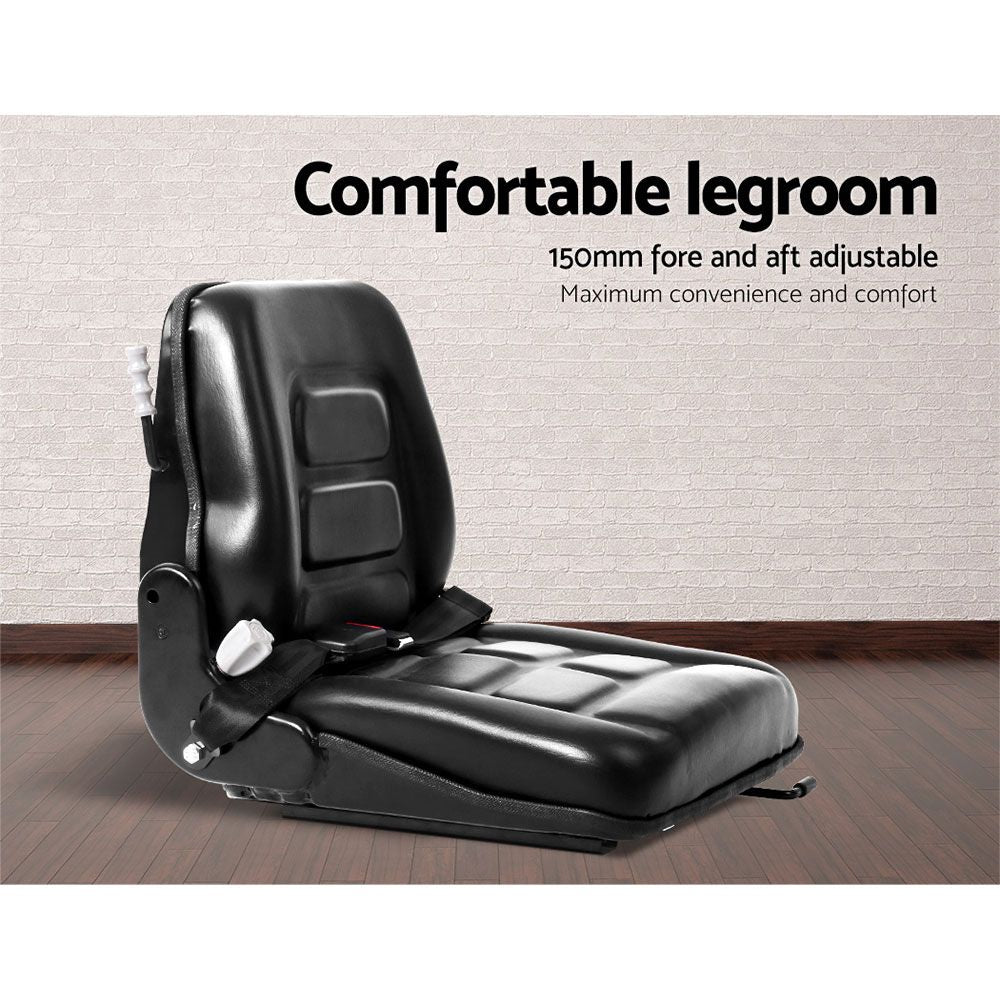 Giantz Universal Tractor Forklift Excavator Seat Black PU