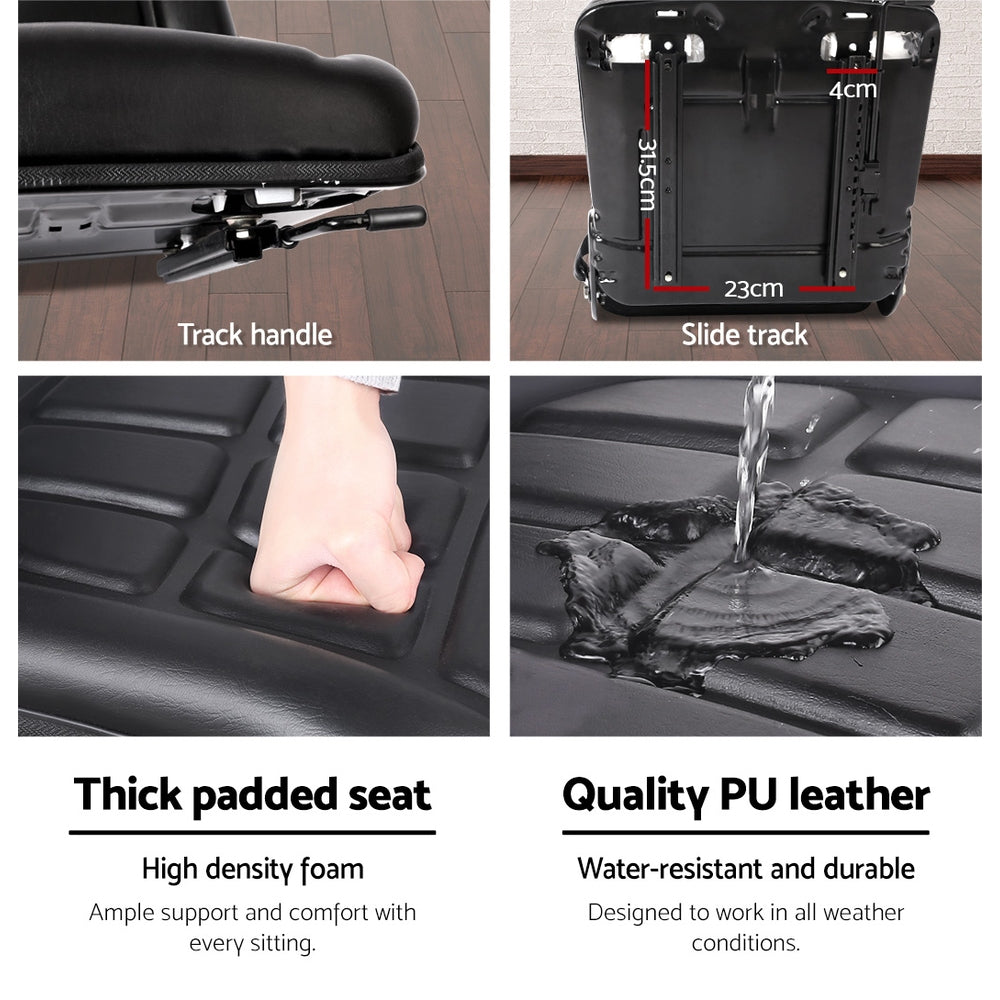 Giantz Universal Tractor Forklift Excavator Seat Black PU