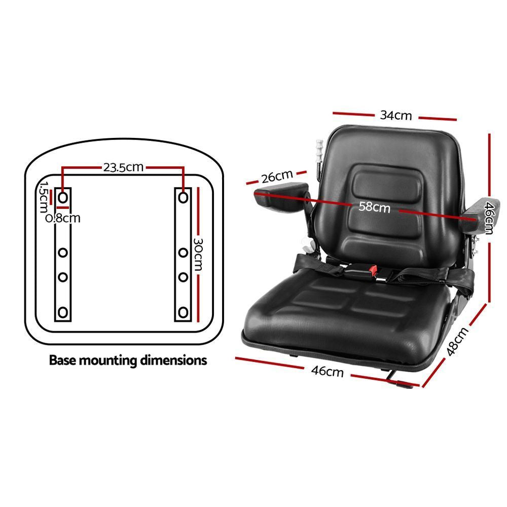 Giantz Universal Tractor Seat Suspension Armrest Black