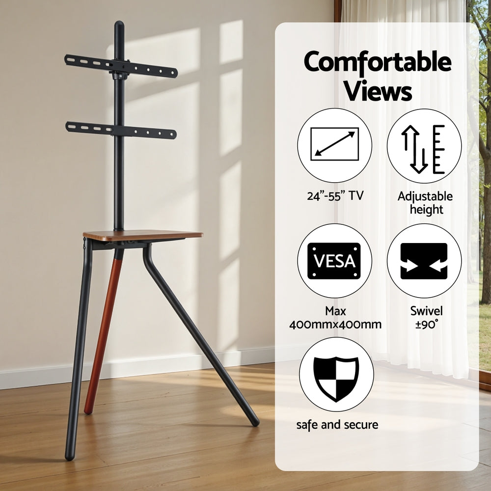 Artiss 24-55" Swivel TV Stand Wooden Tray Height Adjustable Black