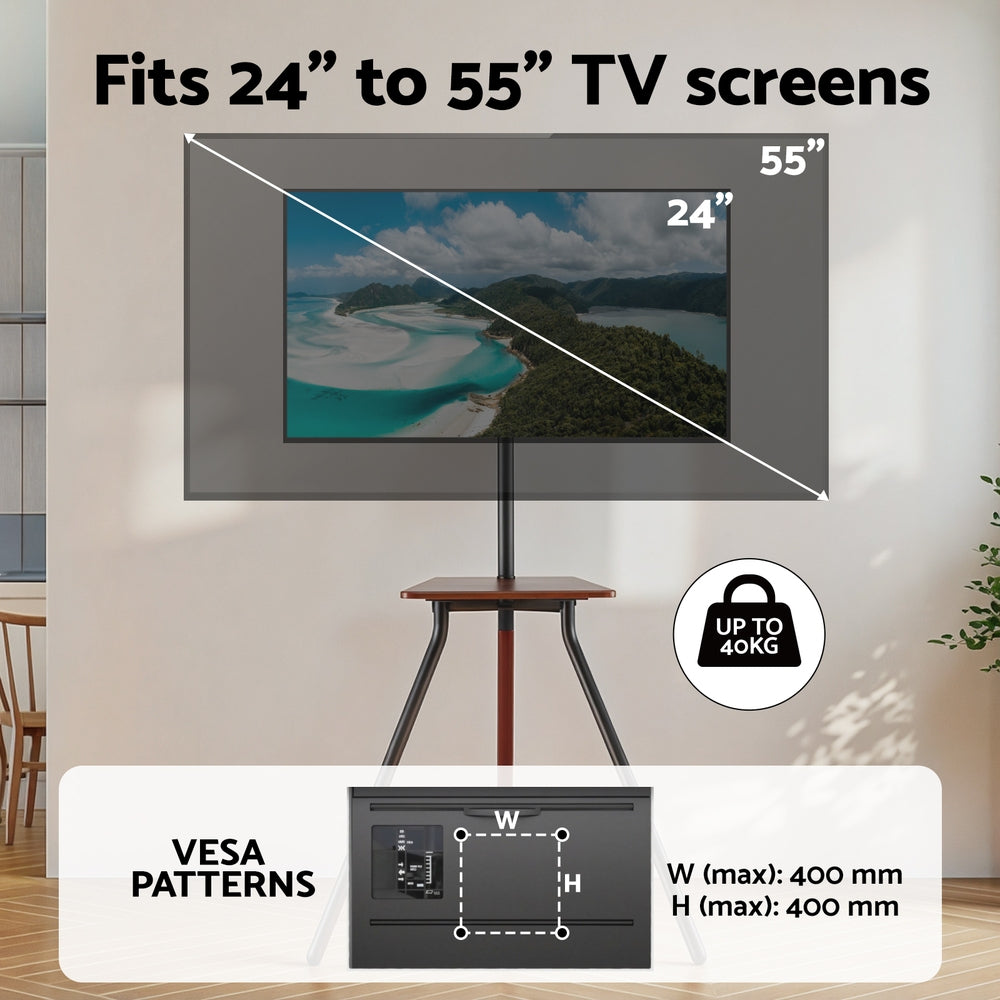Artiss 24-55" Swivel TV Stand Wooden Tray Height Adjustable Black