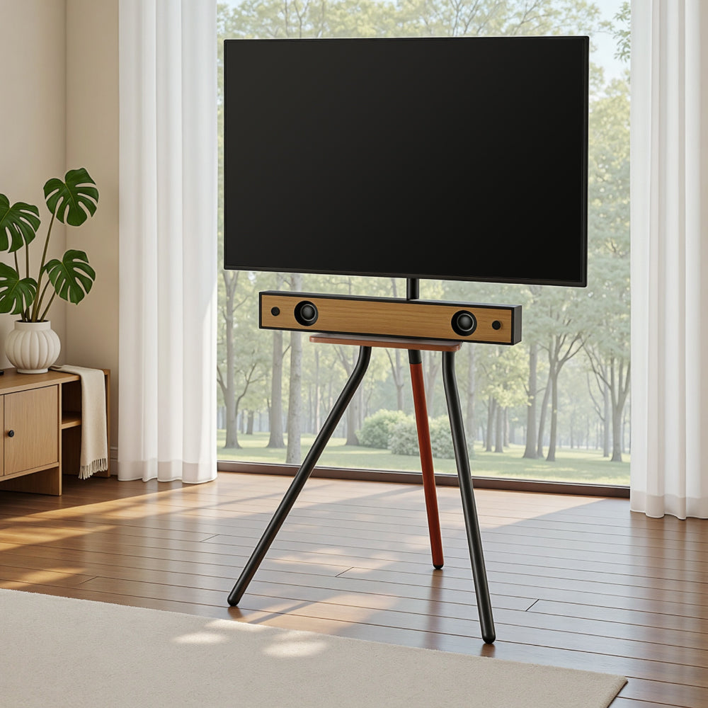 Artiss 24-55" Swivel TV Stand Wooden Tray Height Adjustable Black