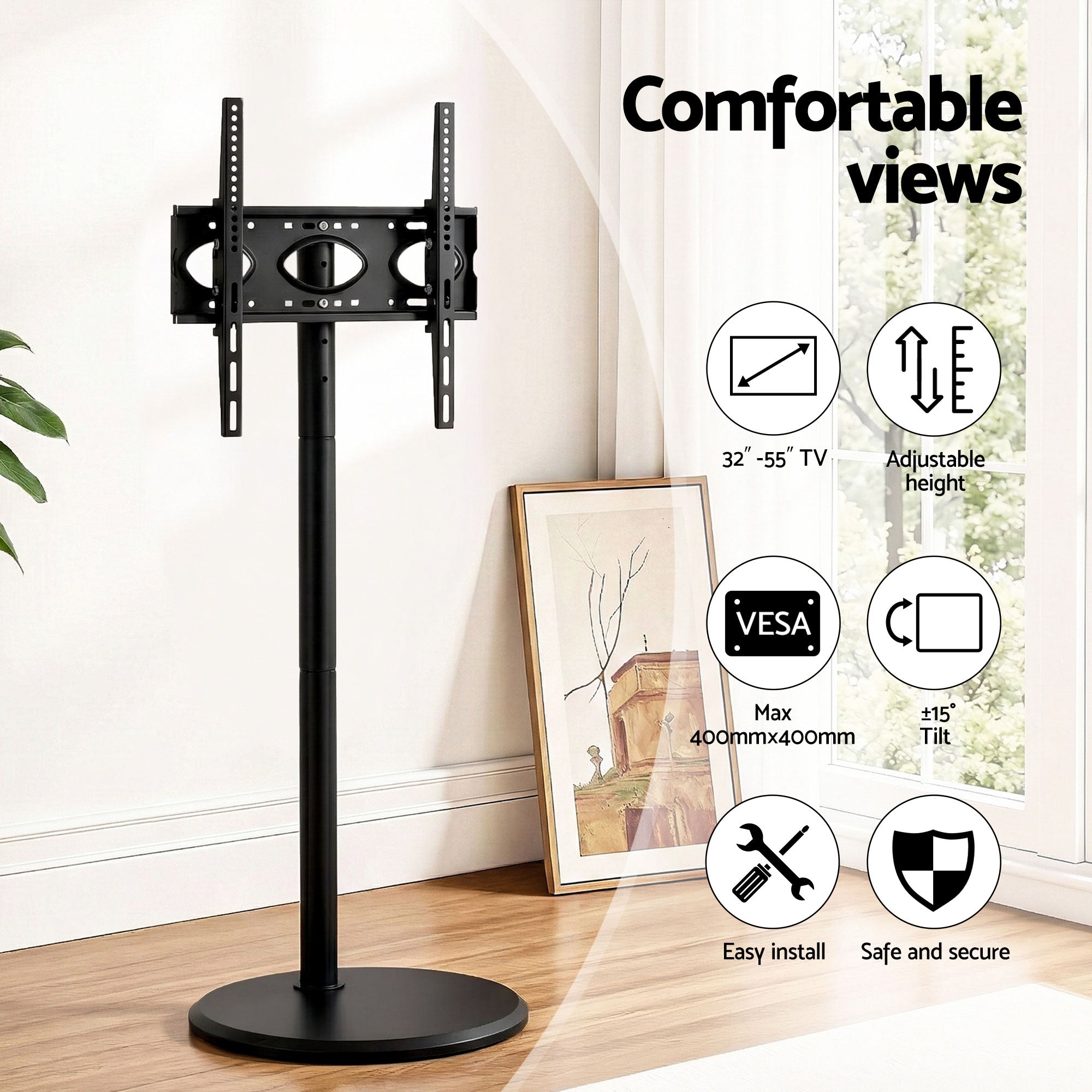 Artiss 32-55 Inch Mobile TV Stand with Wheels Height & Tilt Adjustable Floor Mount