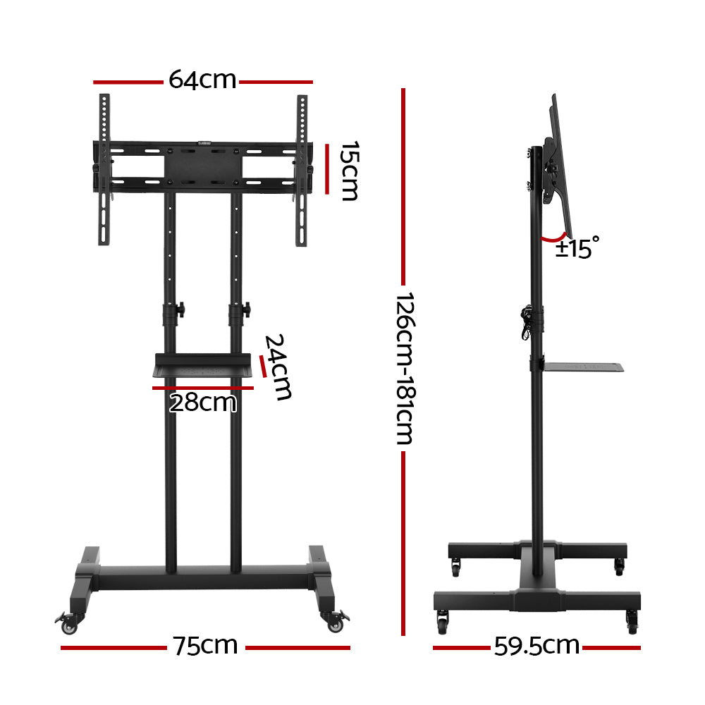 Artiss Mobile TV Stand 23"-65" Adjustable Black Trolley