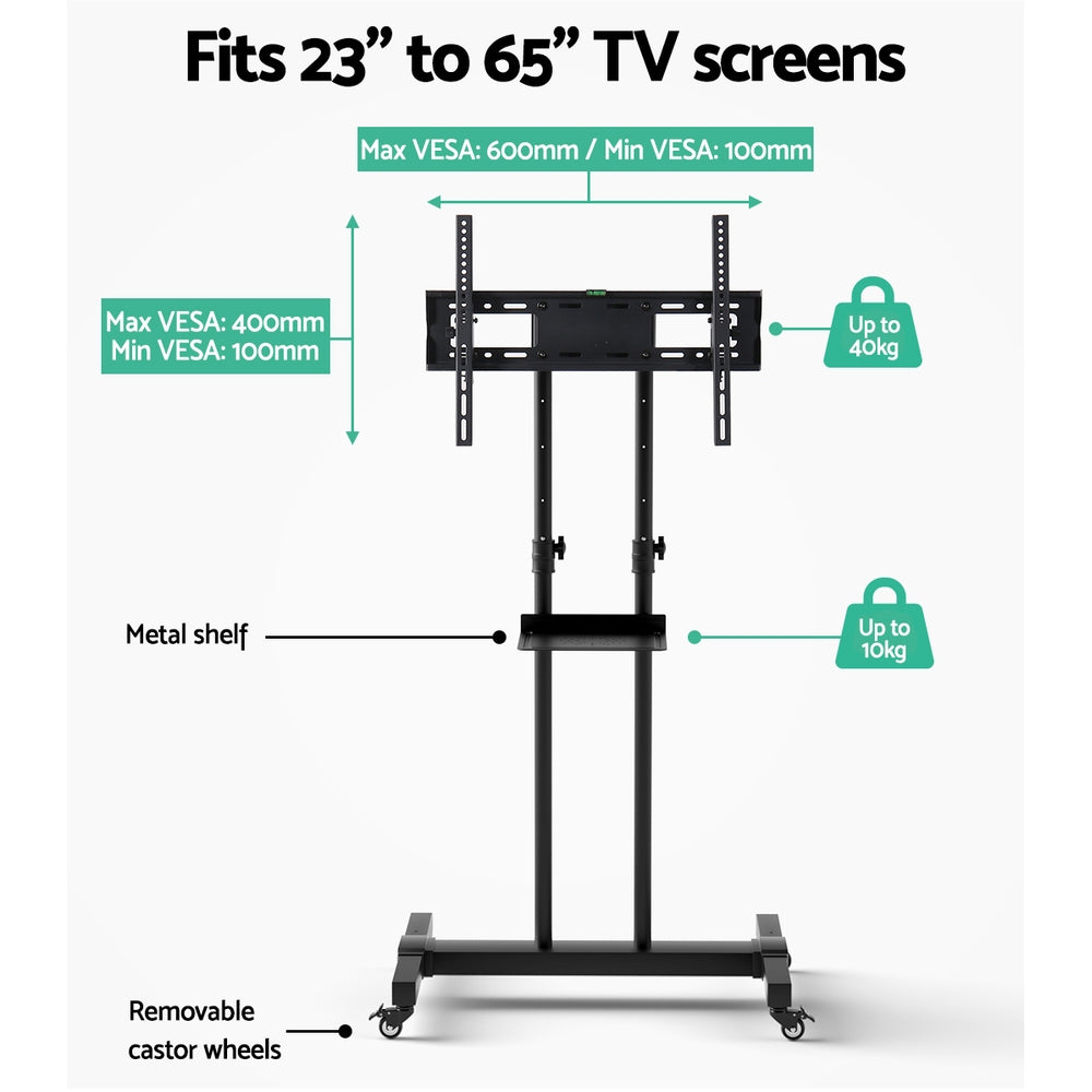 Artiss Mobile TV Stand 23"-65" Adjustable Black Trolley