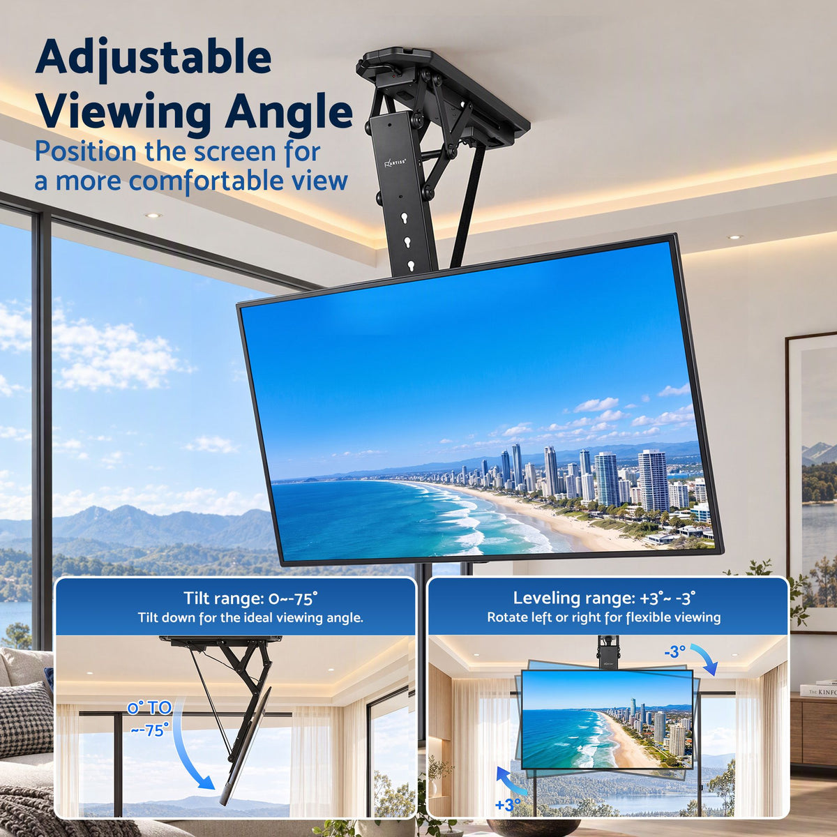 Artiss Motorised Ceiling TV Mount Flip Down 23-55 Inch VESA 400x400 Remote 30kg