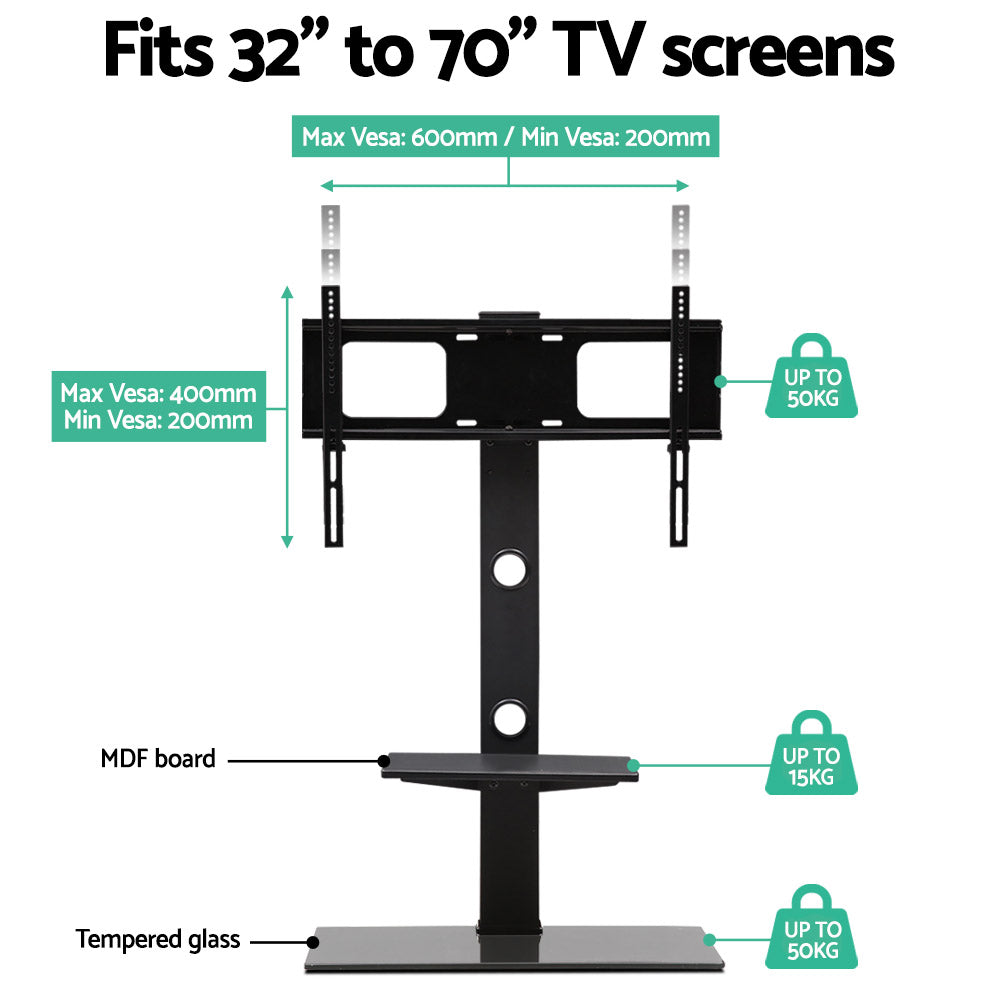 Artiss TV Floor Stand 32"-70" Mount Bracket Black 2-Tier Storage