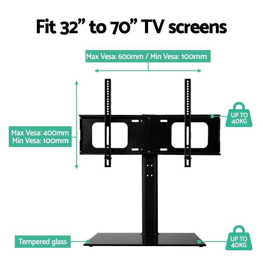 Artiss 32"-70" TV Stand Swivel Mount Black Tempered Glass