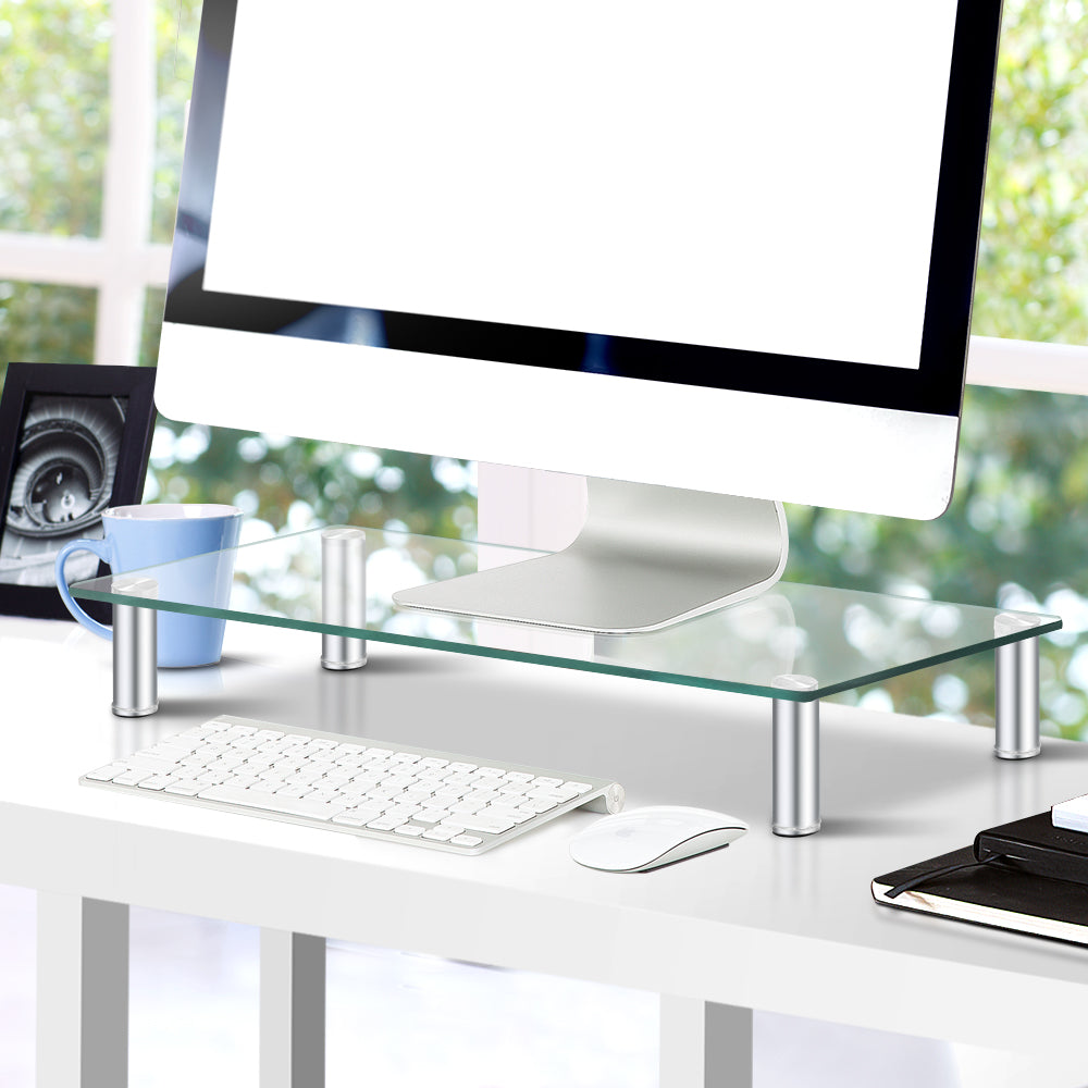 Artiss Adjustable Glass Monitor Stand Riser Clear