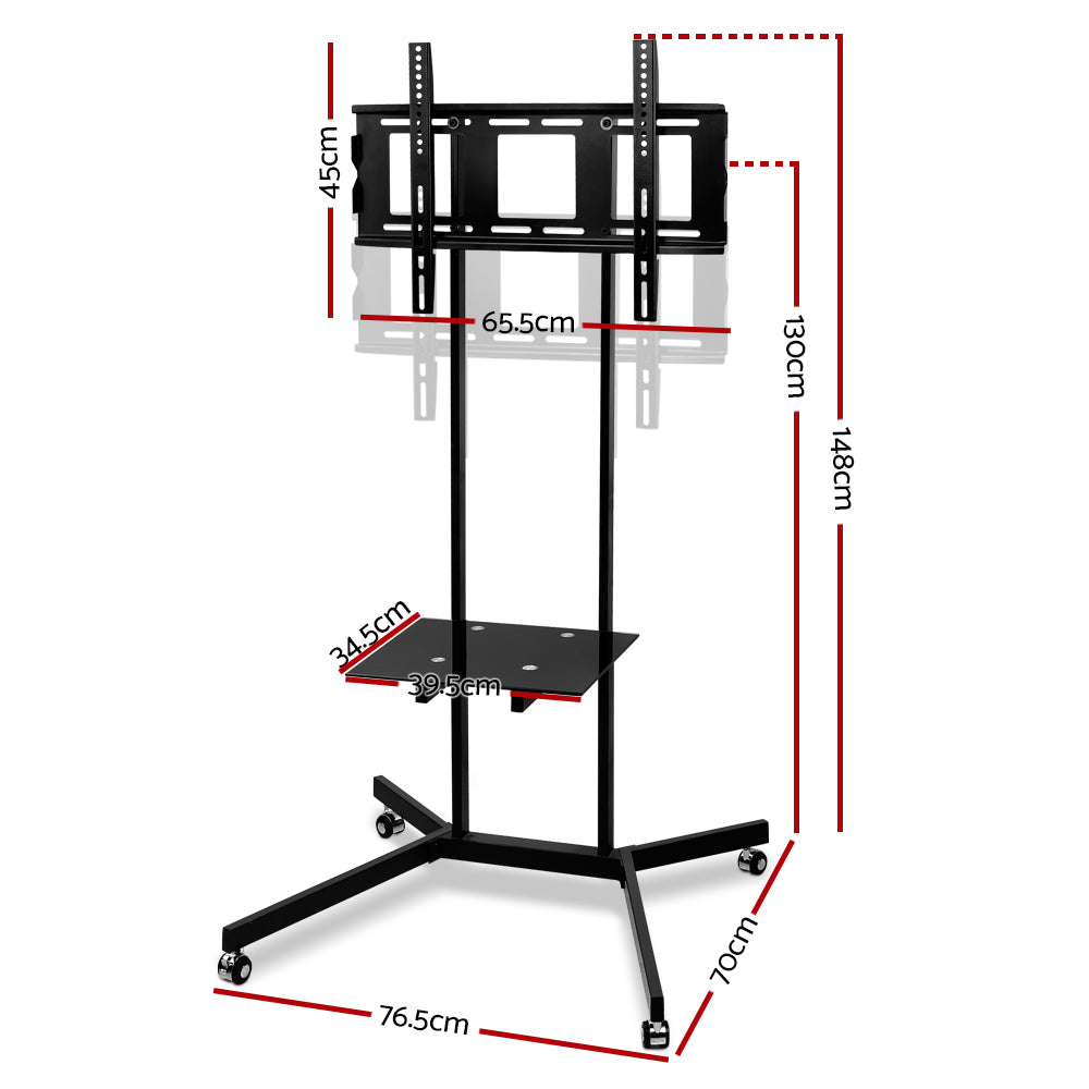 Artiss Mobile TV Stand 32"-65" Black Adjustable Mount Bracket Trolley Cart