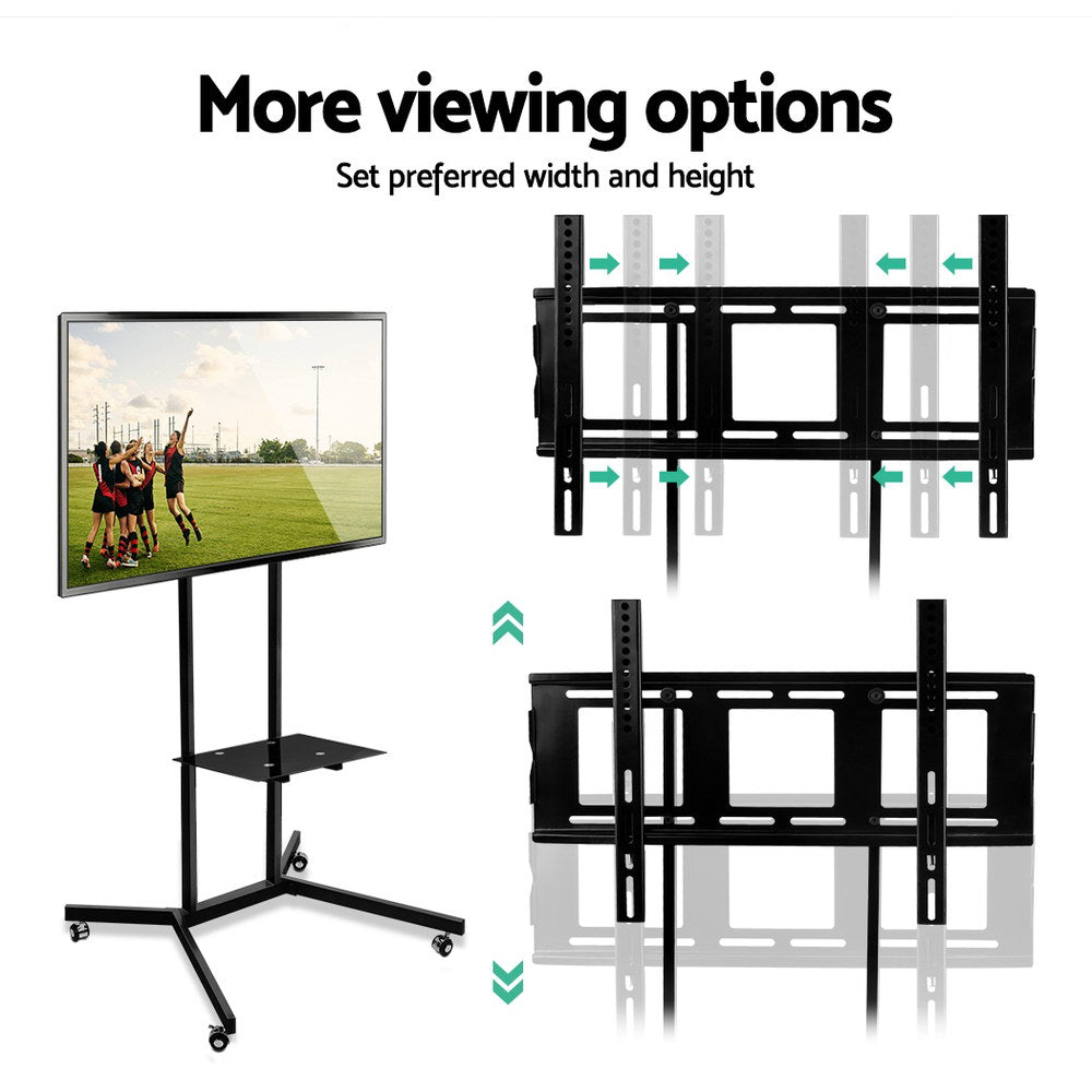 Artiss Mobile TV Stand 32"-65" Black Adjustable Mount Bracket Trolley Cart