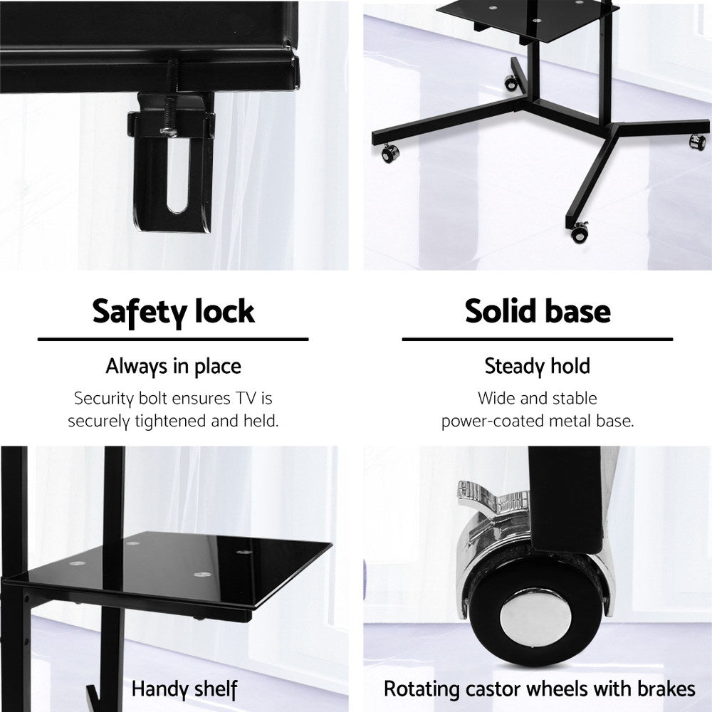 Artiss Mobile TV Stand 32"-65" Black Adjustable Mount Bracket Trolley Cart