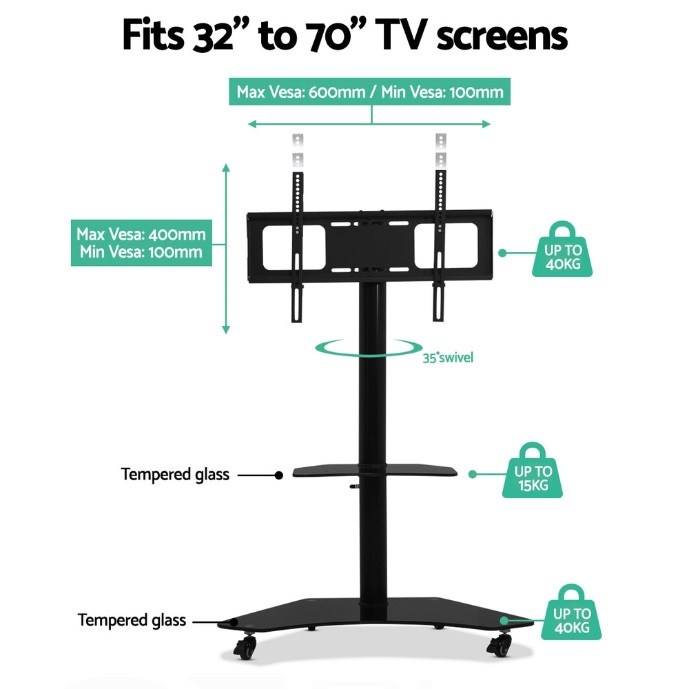 Artiss 32"-70" Mobile TV Stand Mount Bracket Trolley Cart Black