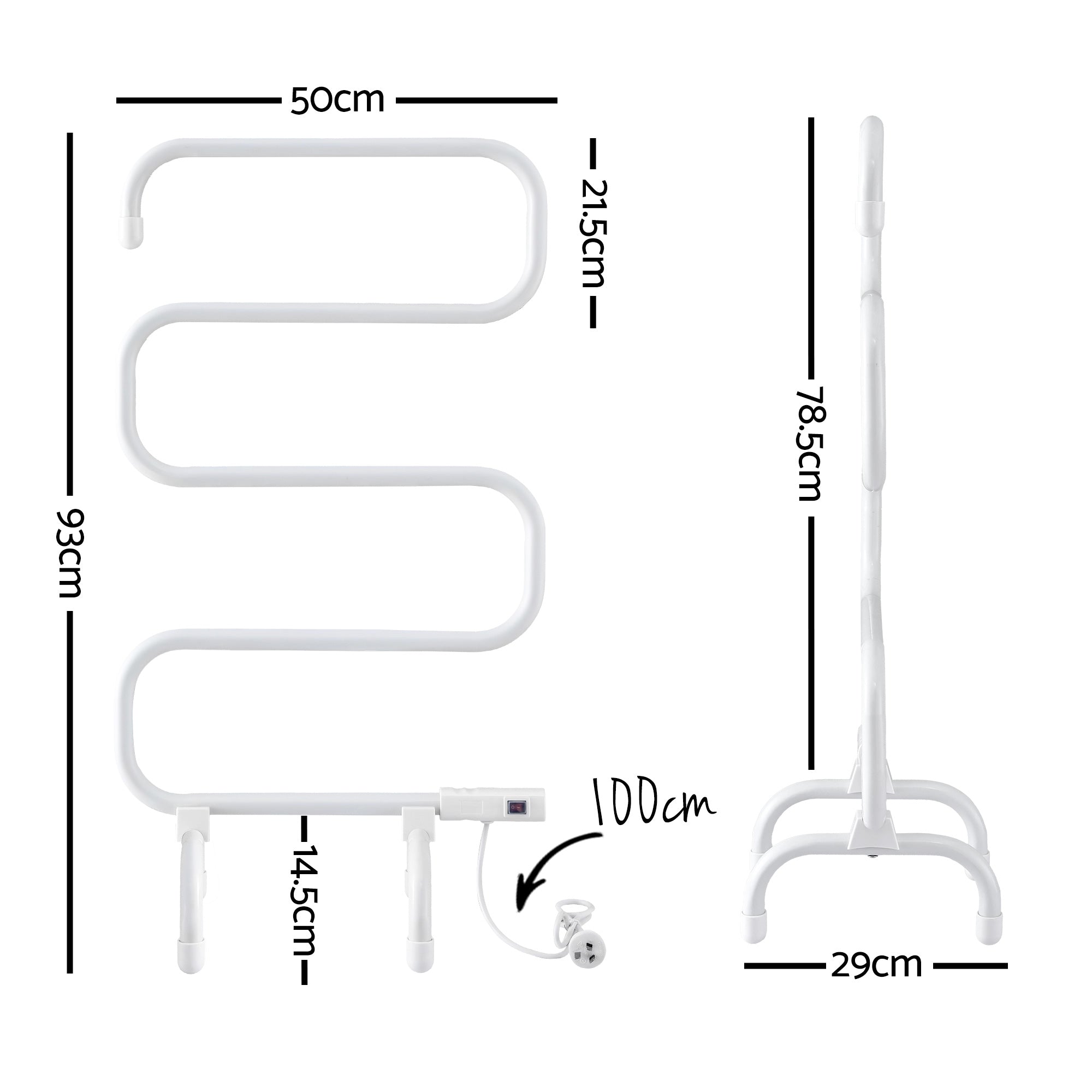 Devanti Heated Towel Rail Freestanding Wall Mounted S-Shape Electric Warmer Rack