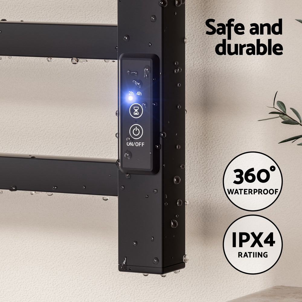 Devanti 8-Bar Heated Towel Rail Electric Timer Black