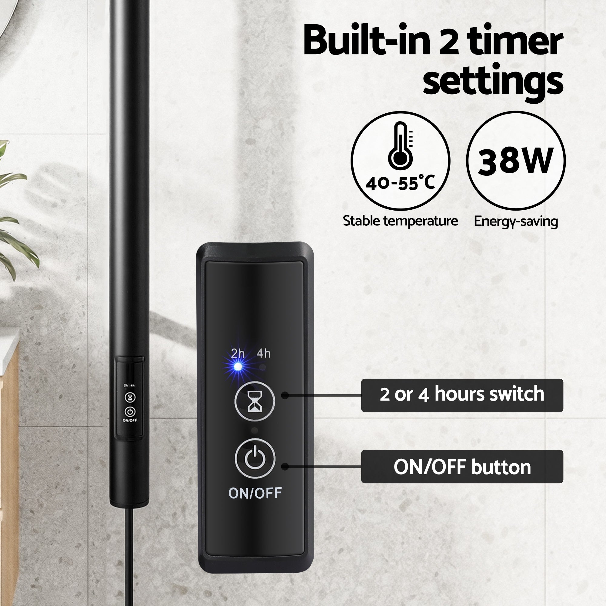 Devanti Heated Towel Rail with Timer Vertical Electric Heater Warmer Rack Black