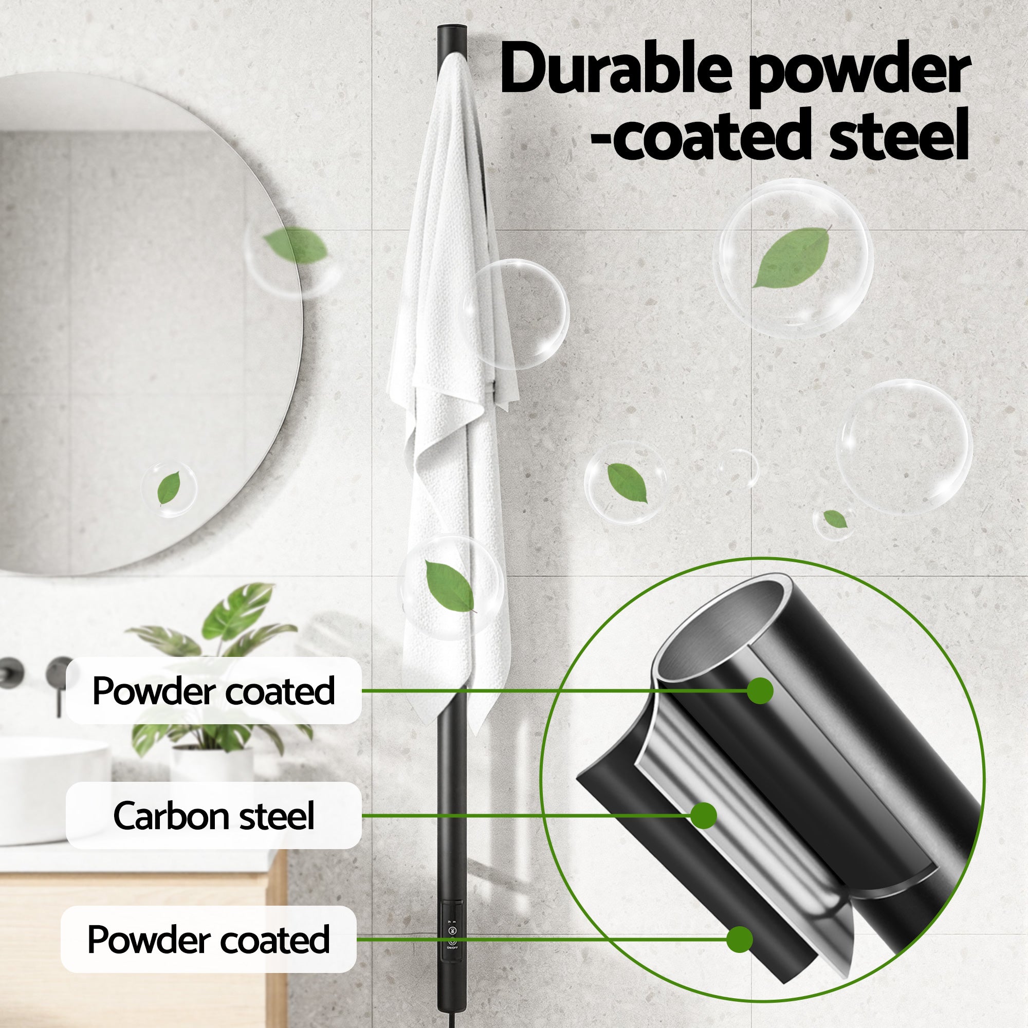 Devanti Heated Towel Rail with Timer Vertical Electric Heater Warmer Rack Black