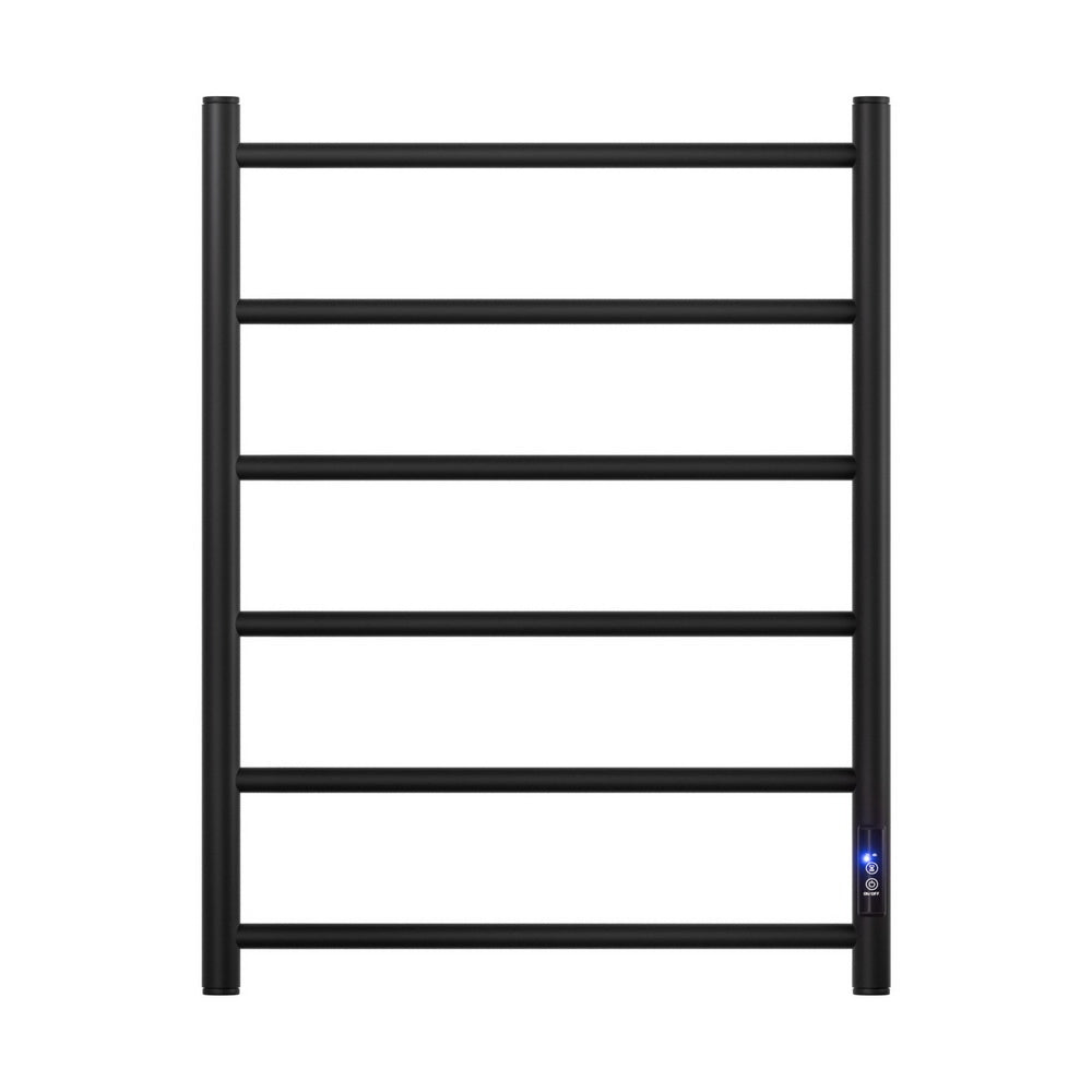 Devanti 6-Bar Heated Towel Rail Electric Timer Black