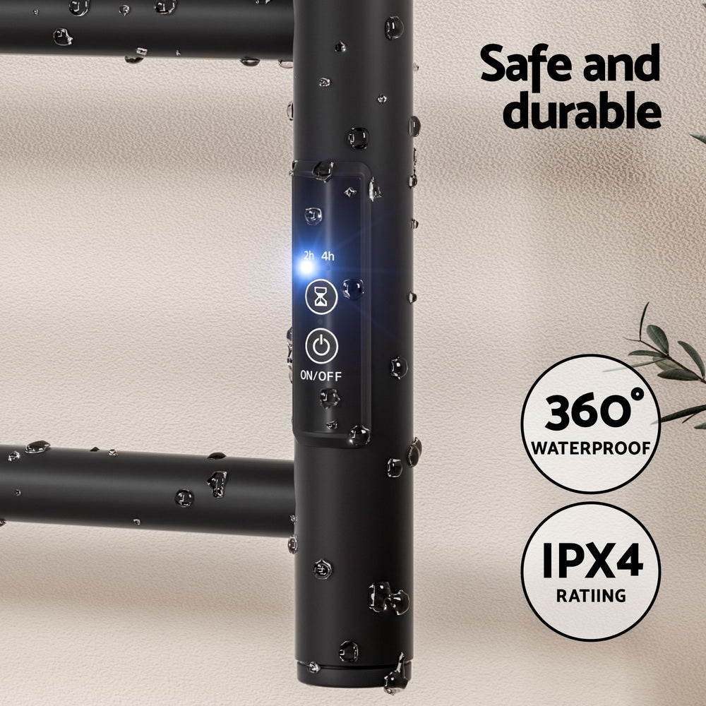 Devanti Heated Towel Rail 6 Round Bars with Timer Black