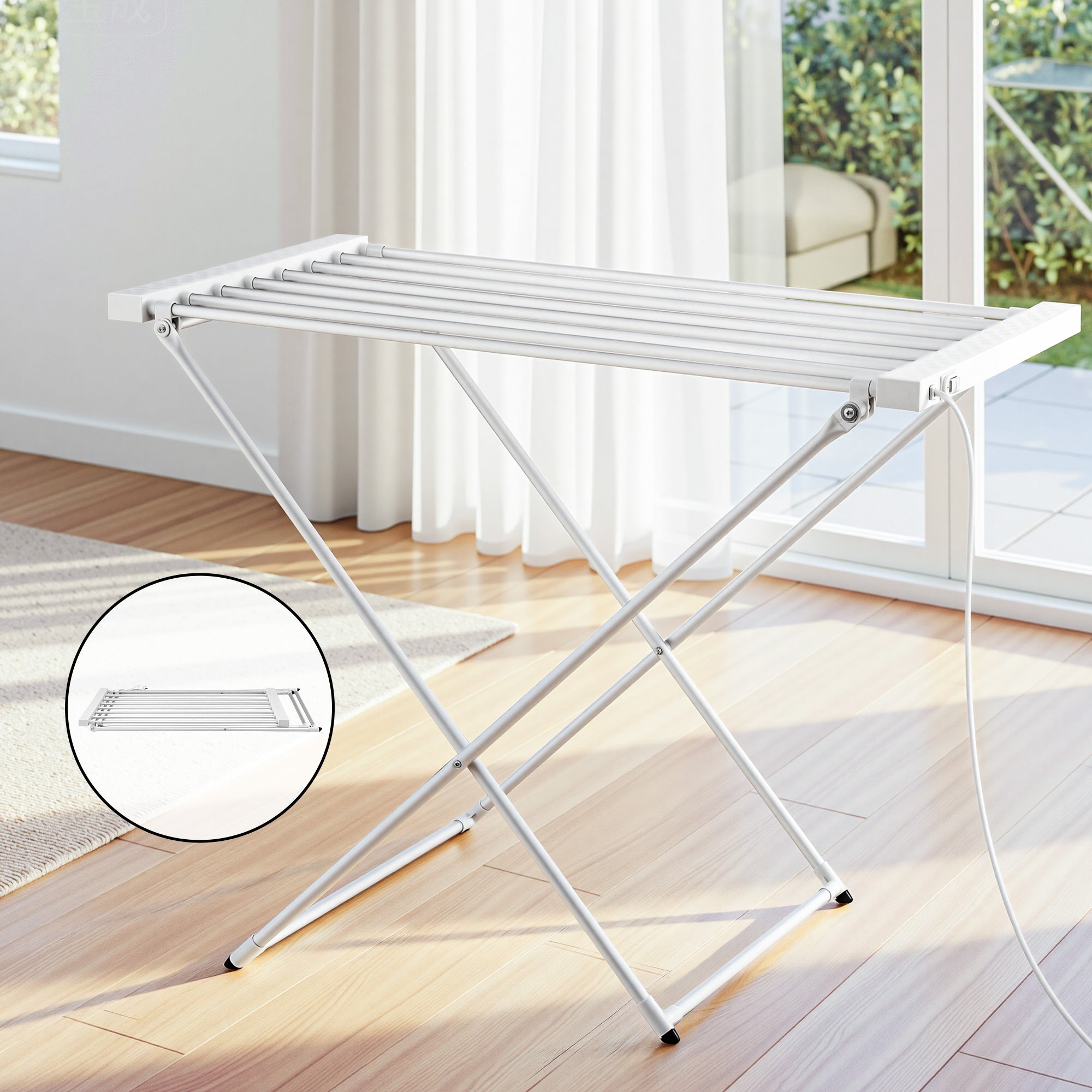 Devanti Heated Towel Rail Electric Clothes Airer Foldable Drying Rack 8 Bars