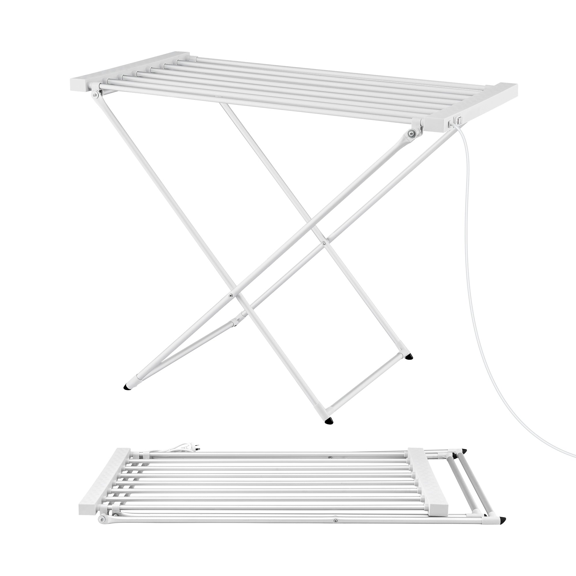 Devanti Heated Towel Rail Electric Clothes Airer Foldable Drying Rack 8 Bars